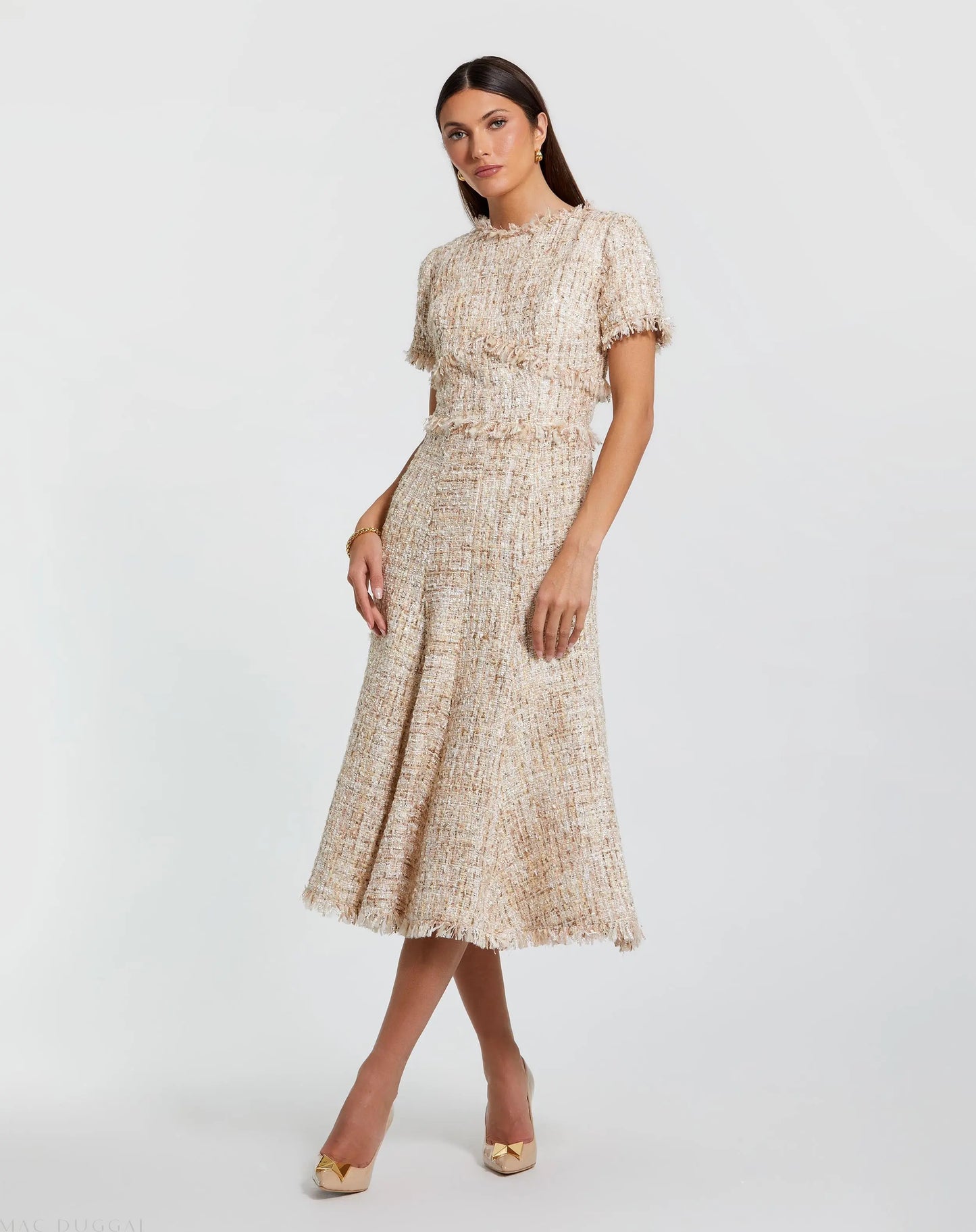 cream marvelous garden short sleeve midi dress Kelsie Short Sleeve Midi Shirt Dress