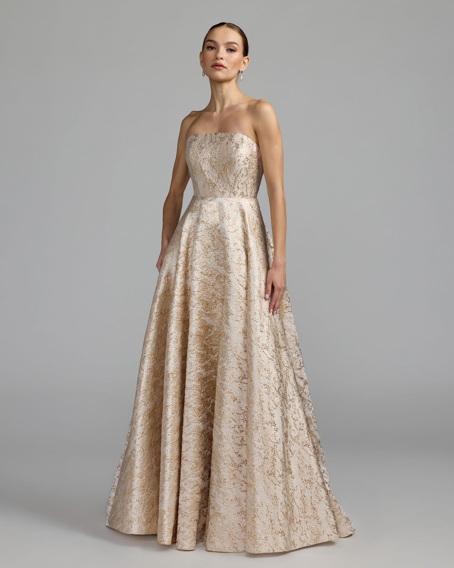 Champagne Gold Metallic Brocade Ball Gown - Mac Duggal