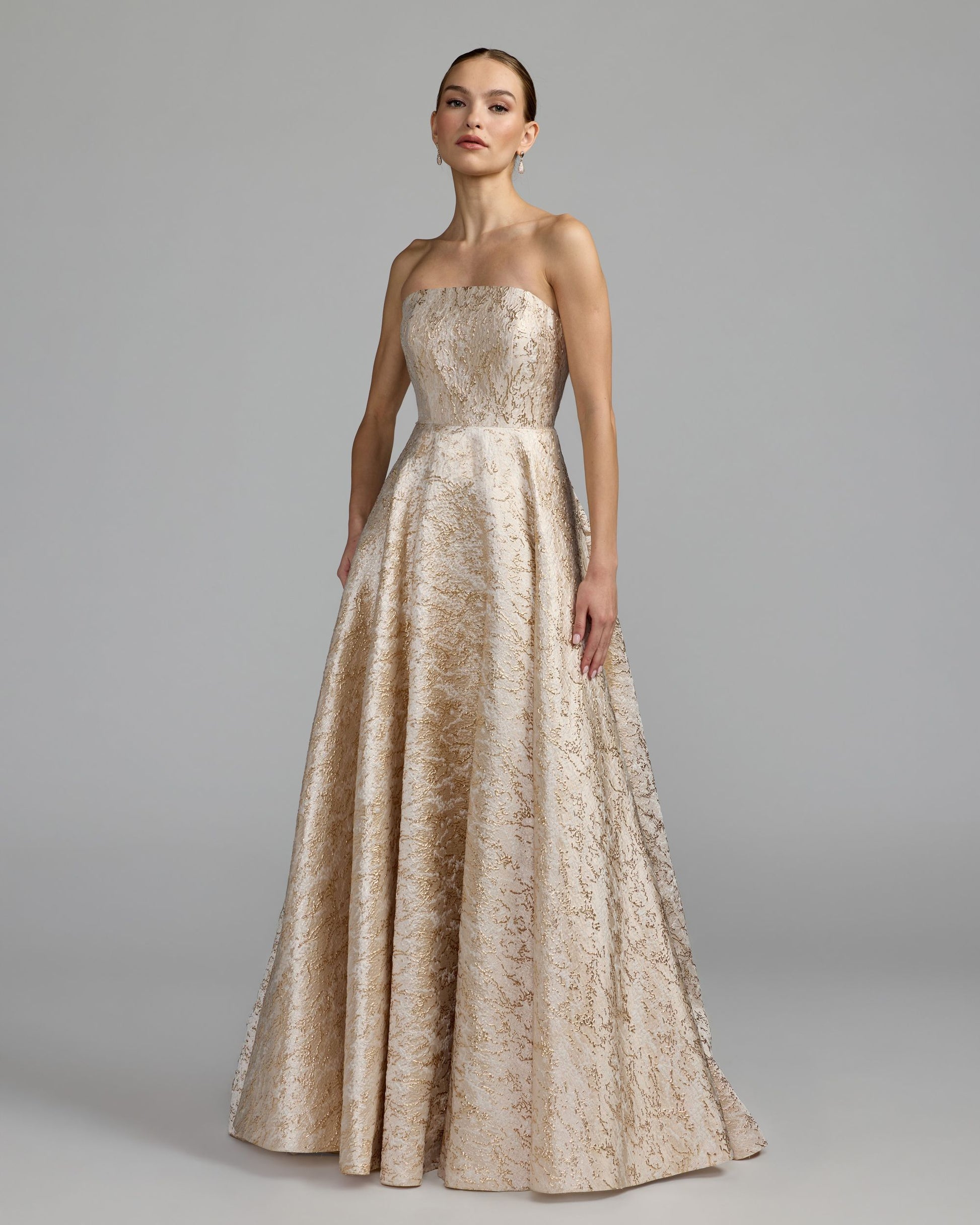 Champagne Gold Metallic Brocade Ball Gown - Mac Duggal