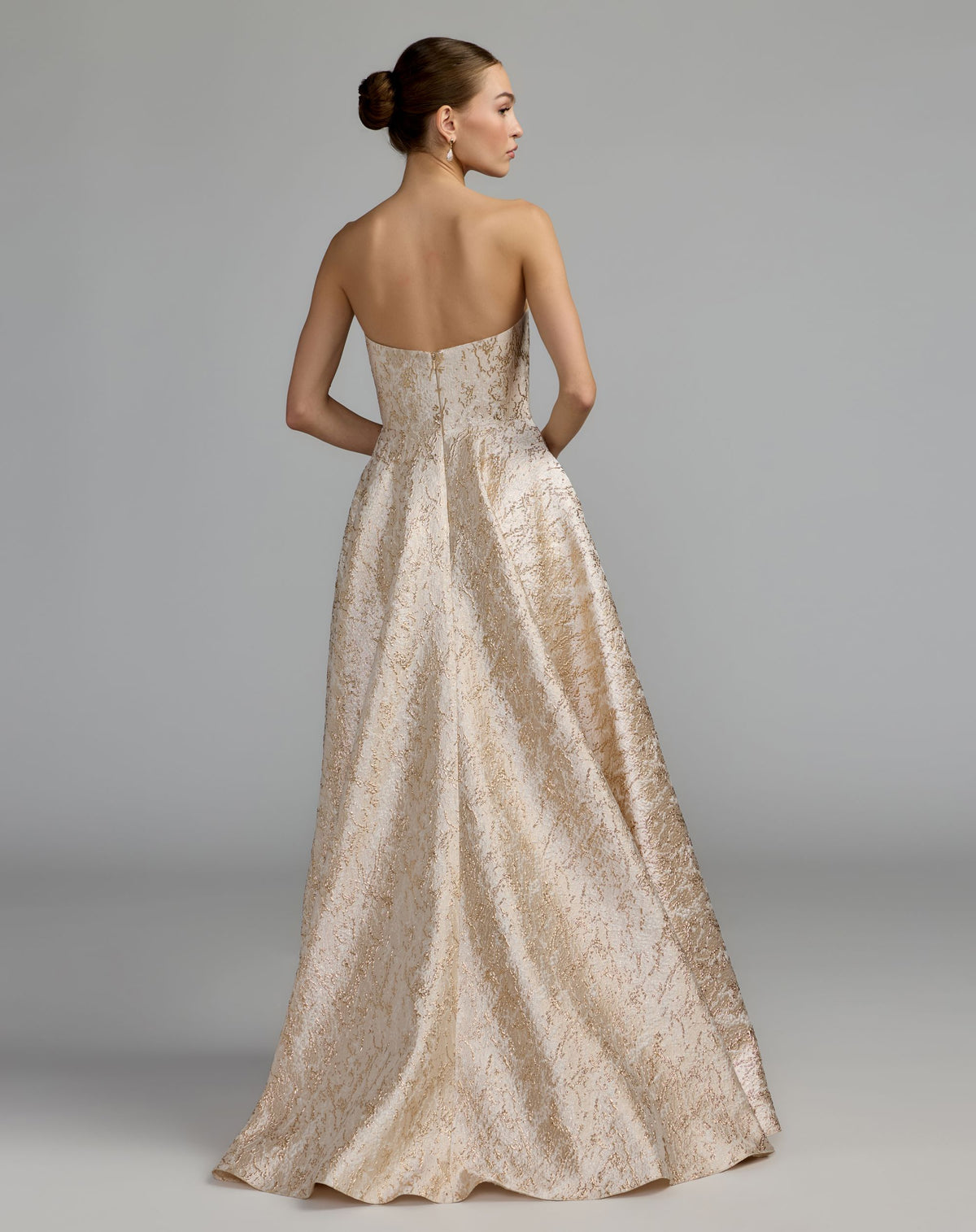 Petite Champagne Gold Metallic Brocade Ball Gown - Mac Duggal
