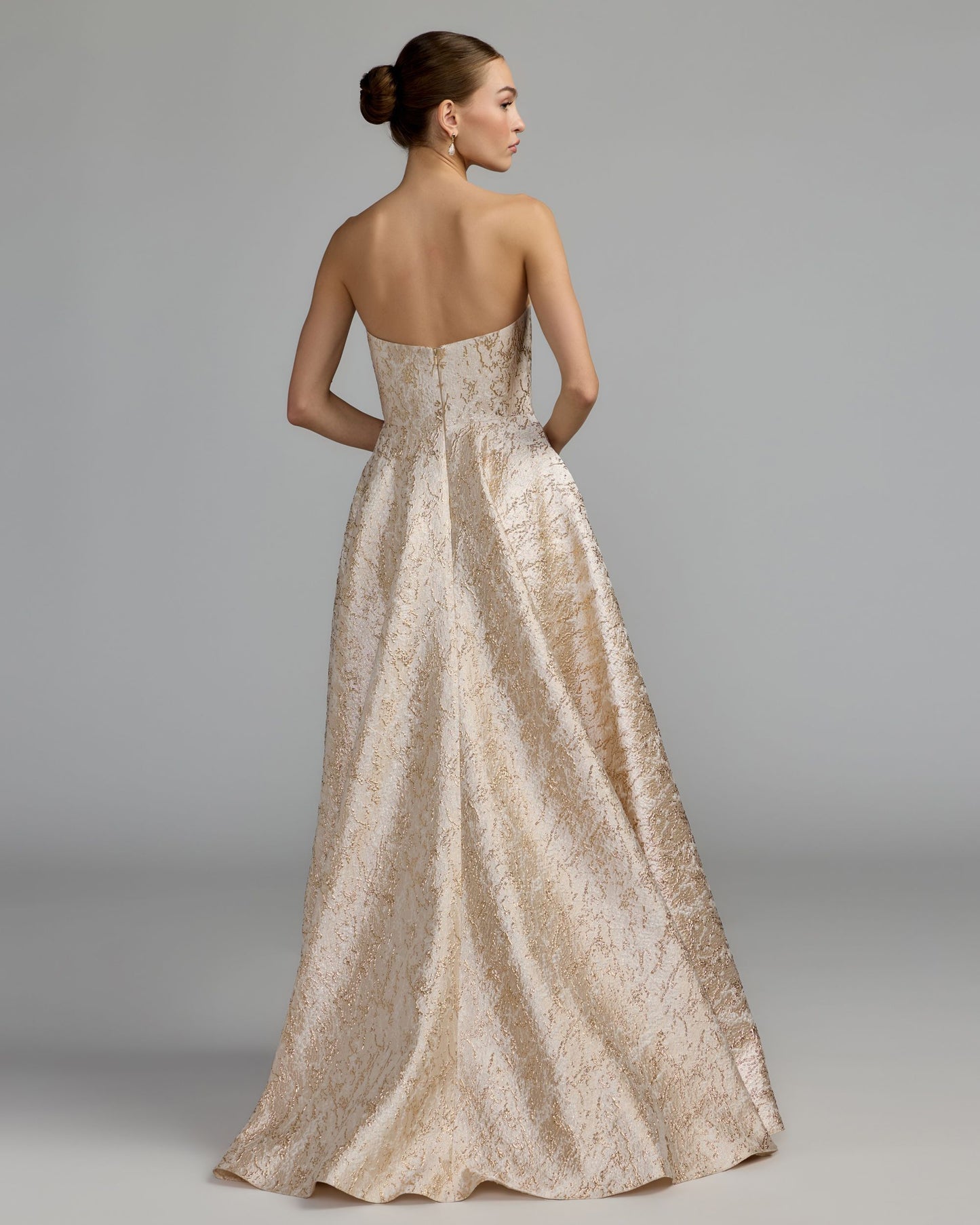 Champagne Gold Metallic Brocade Ball Gown - Mac Duggal