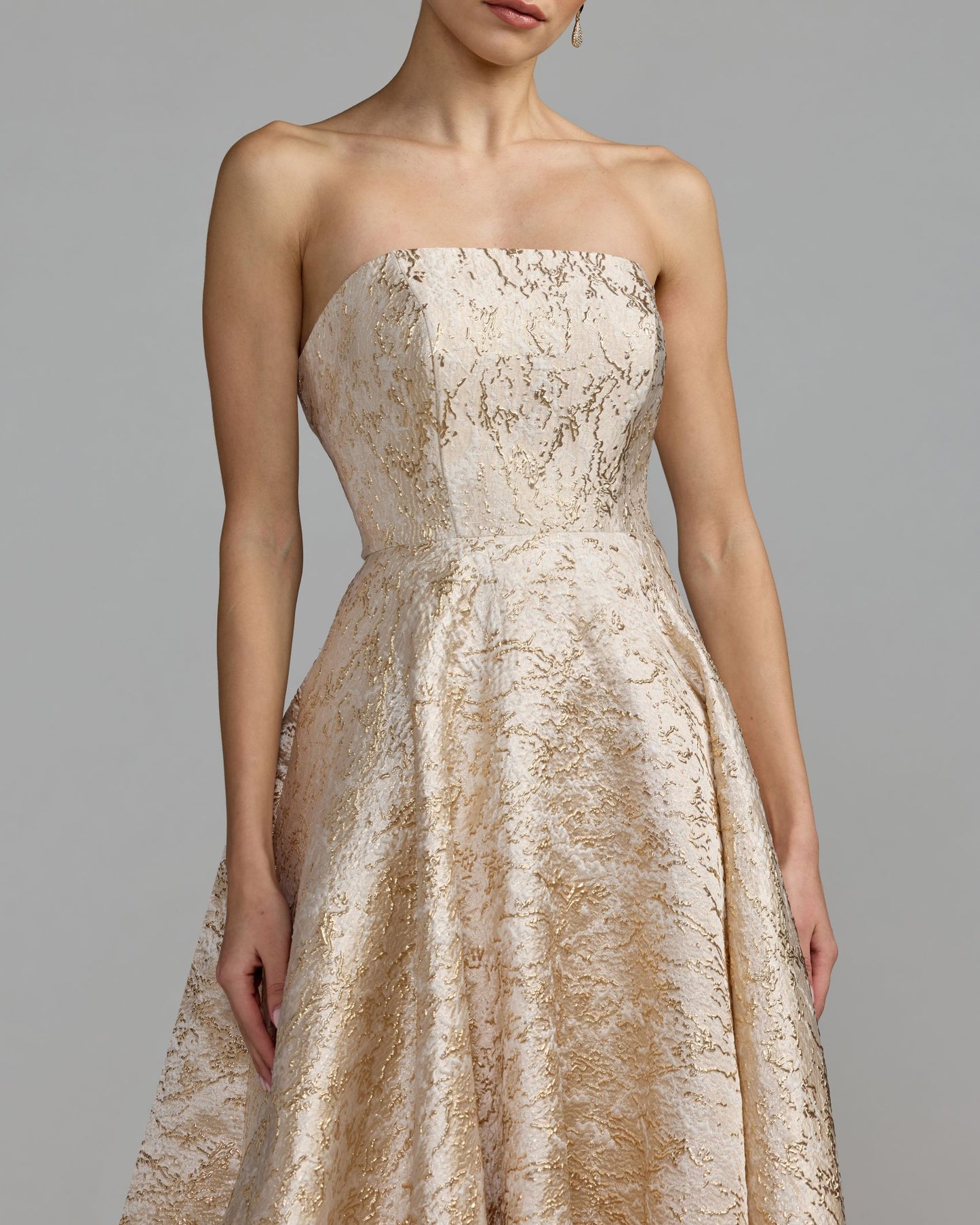 Champagne Gold Metallic Brocade Ball Gown - Mac Duggal