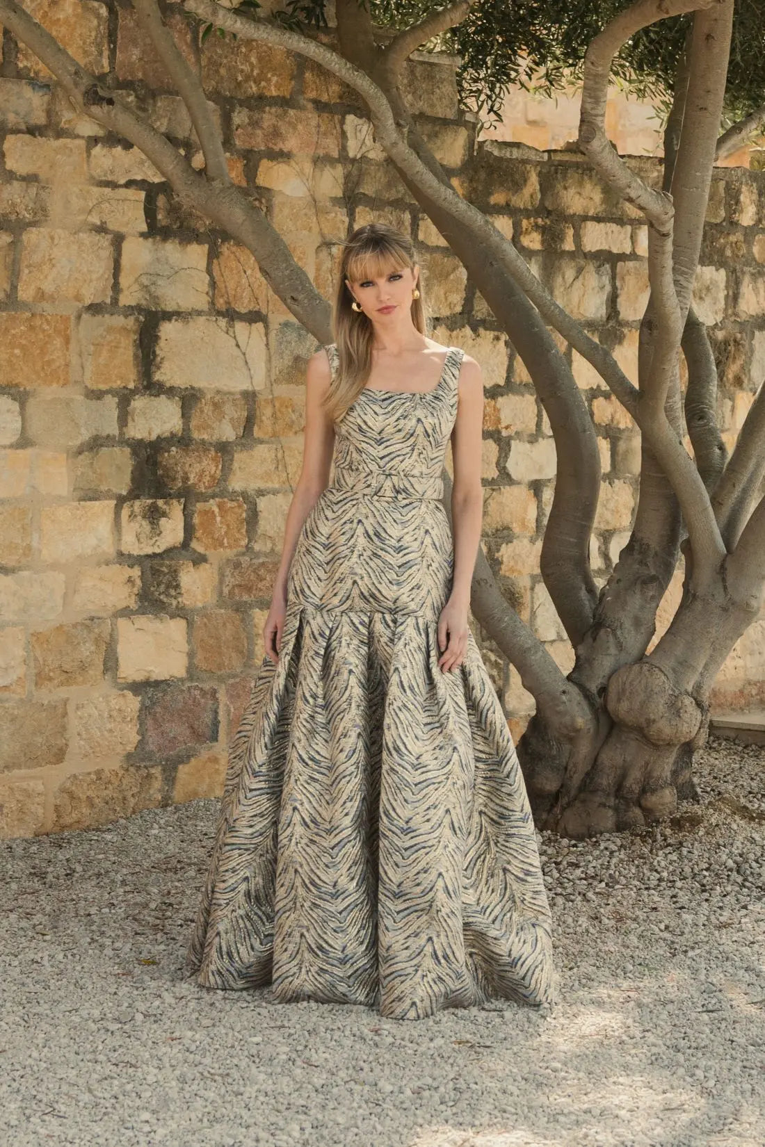 gold jacquard dress Pleated Bust Metallic Gown Roland Mouret Pair with shimmering heels and delicate jewellery for an ethereal Whim Dress in Gold Jacquard