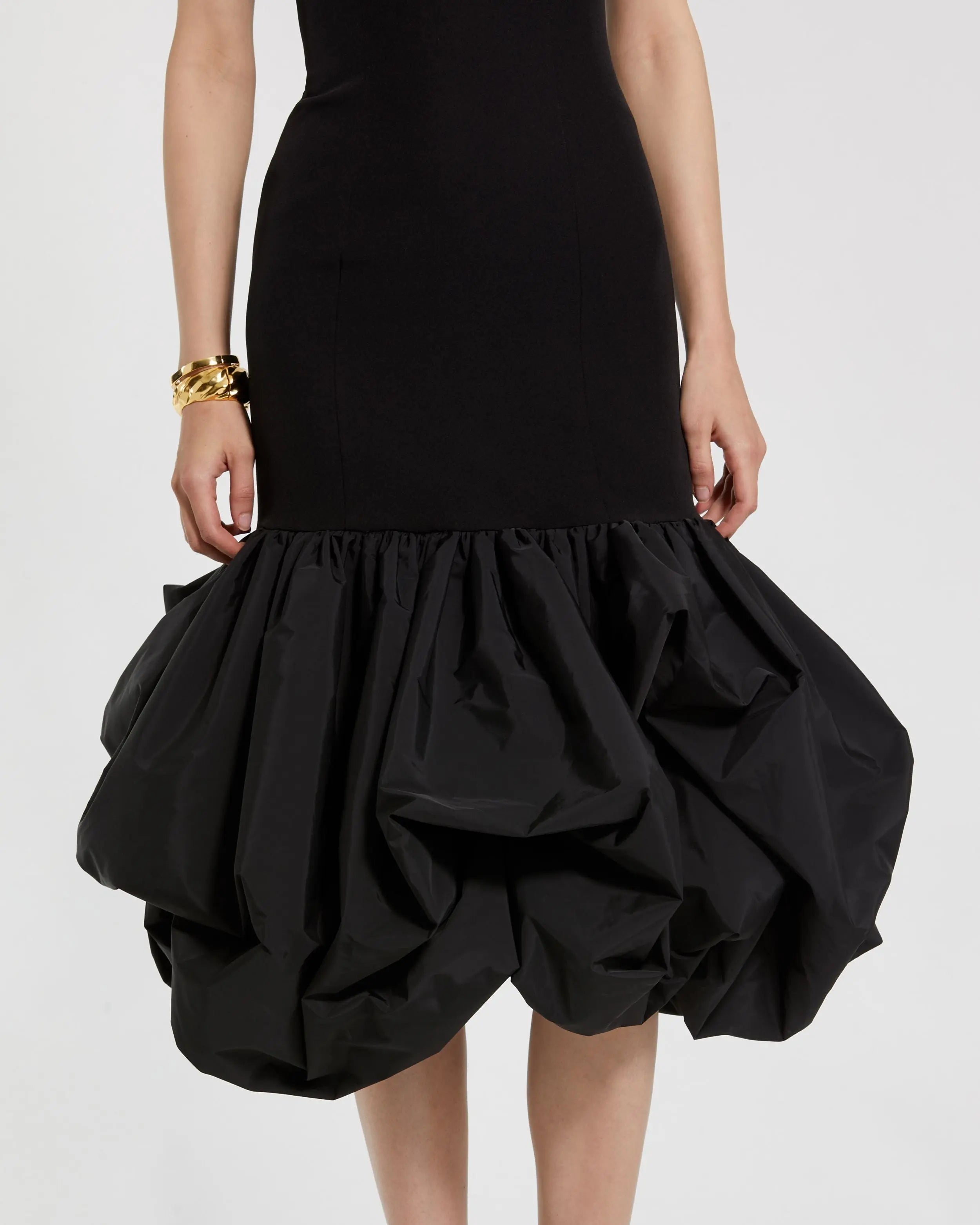 Black Crepe Strapless Midi Dress With Bubble Hem Ieena for Mac Duggal