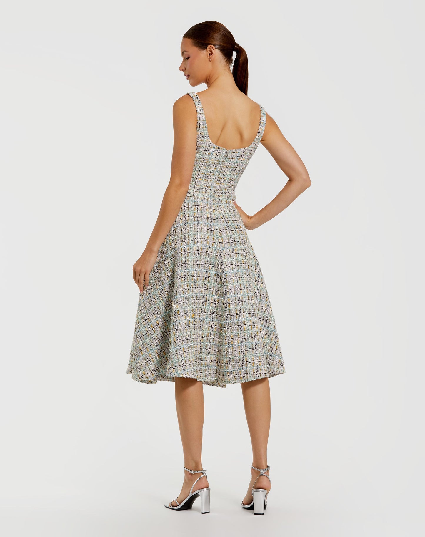 Multicolor Sleeveless Drop Waist Boucle Midi Dress - Ieena for Mac Duggal