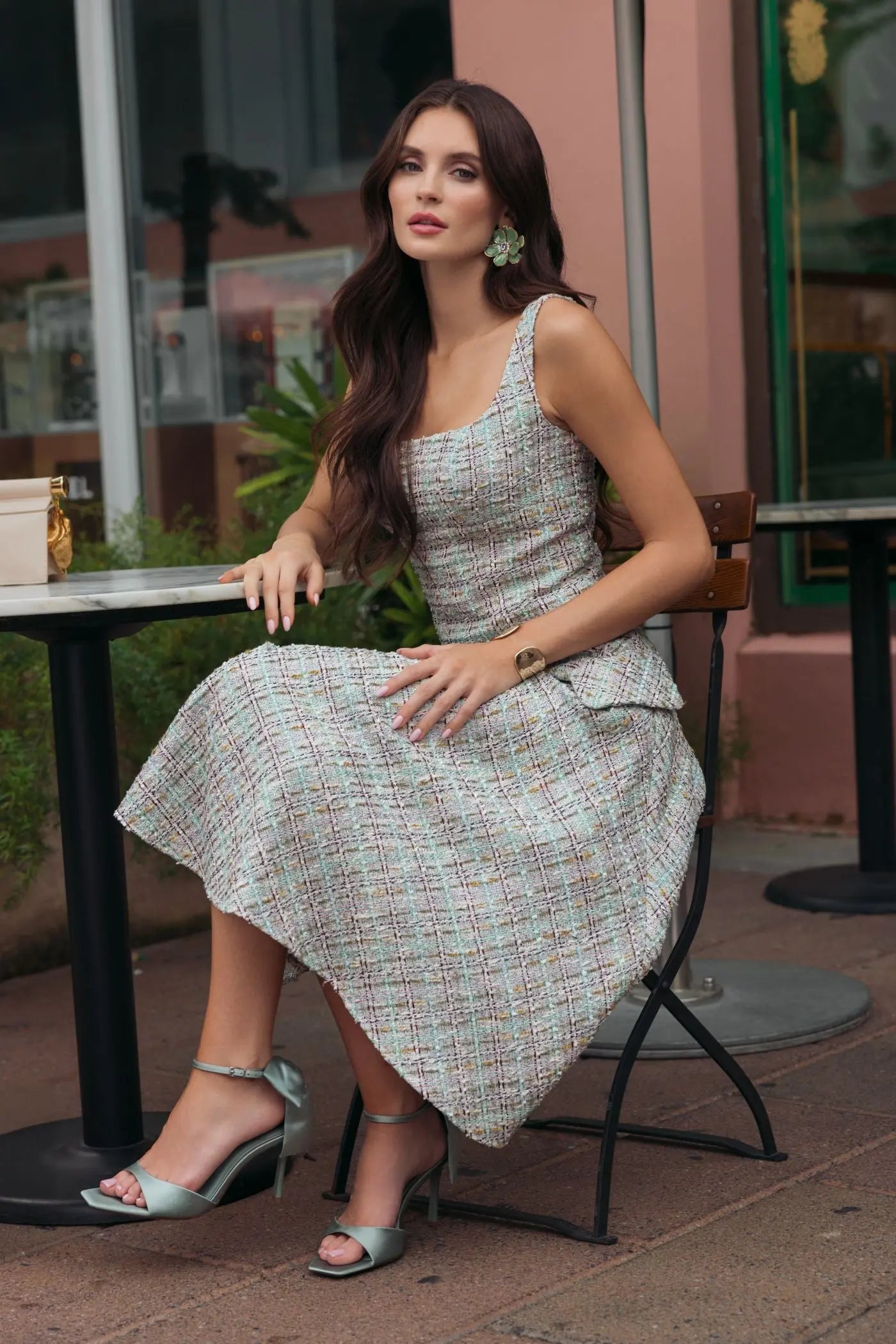 Multicolor Sleeveless Drop Waist Boucle Midi Dress - Ieena for Mac Duggal