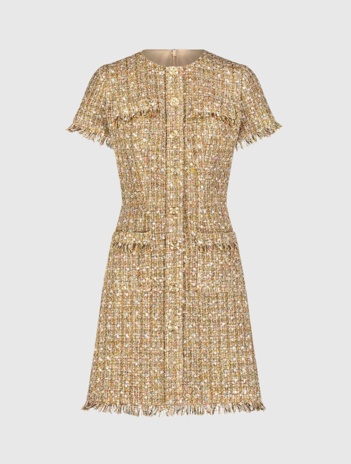 Boucle Short Sleeve Mini Dress With Pockets