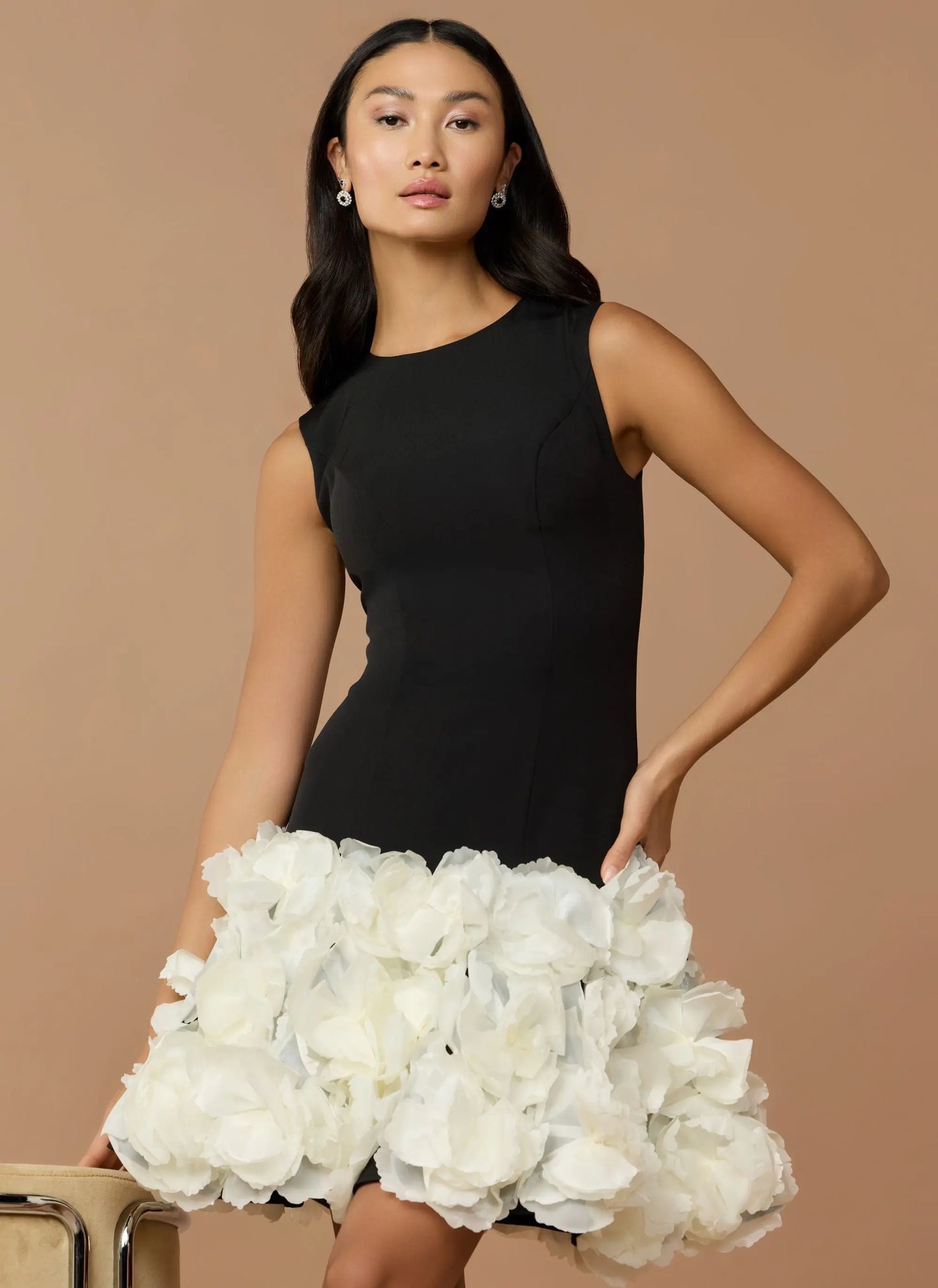 Black Sleeveless Mini Dress with 3D Floral Skirt Mac Duggal