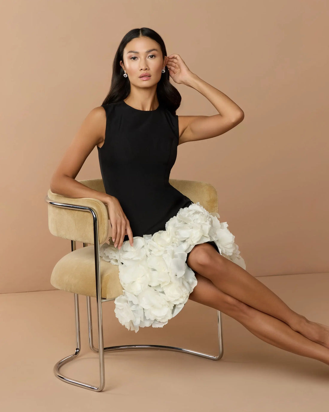 Black Sleeveless Mini Dress with 3D Floral Skirt | Mac Duggal Black Sleeveless Mini Dress with 3D Floral Skirt | Mac Duggal