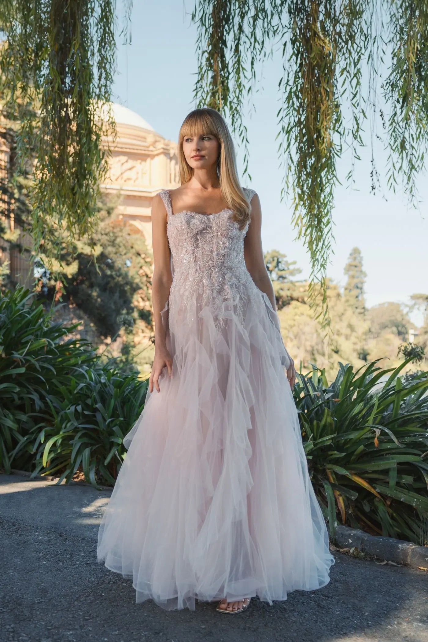 mac duggal pink tulle dress Mac Duggal Women's Tulle High Neck Sleeveless Ruffled Hem Hi-Lo Gown - Pink - Size 12