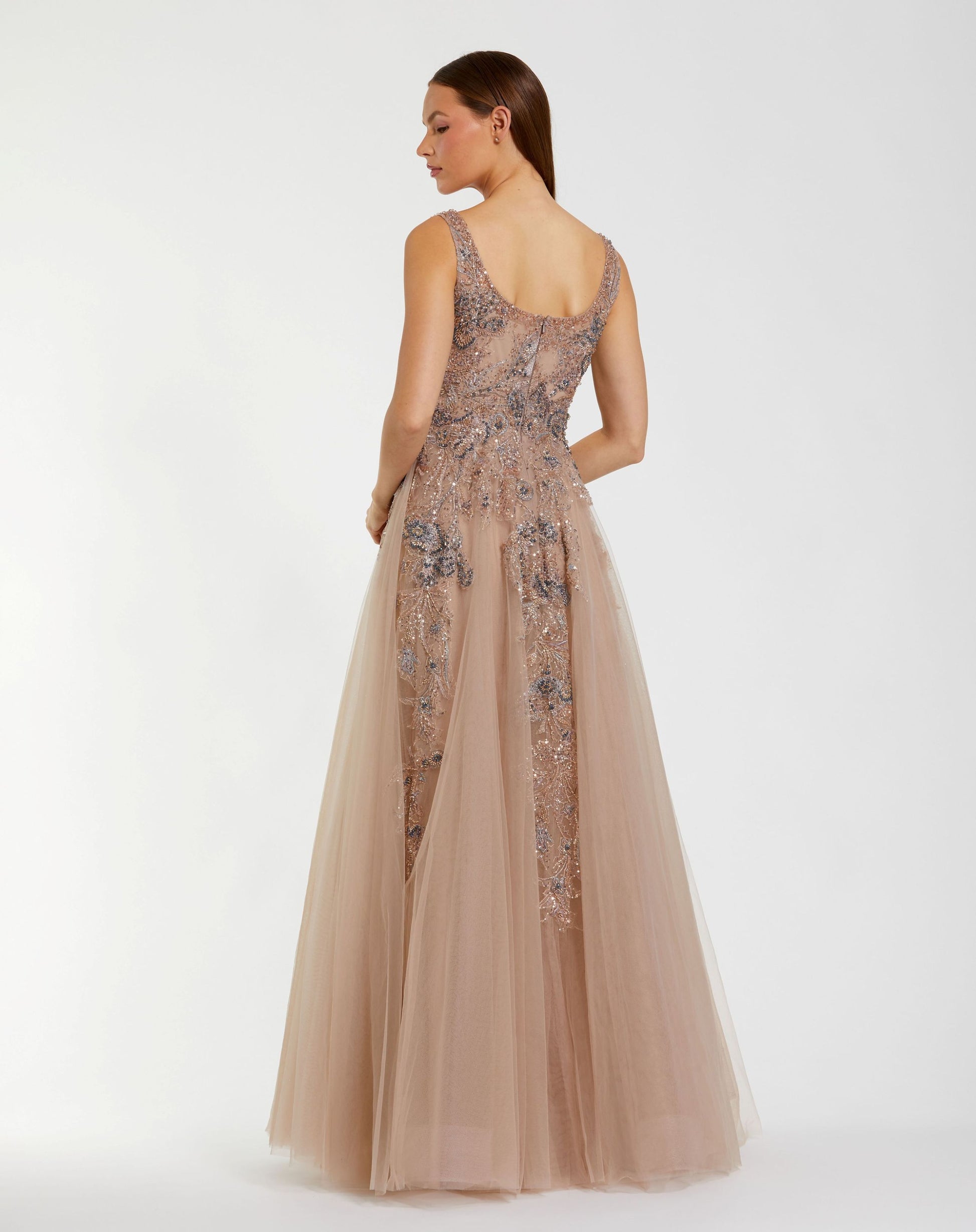 Brown Hand Embellished Scoop Neck Gown - Mac Duggal 
