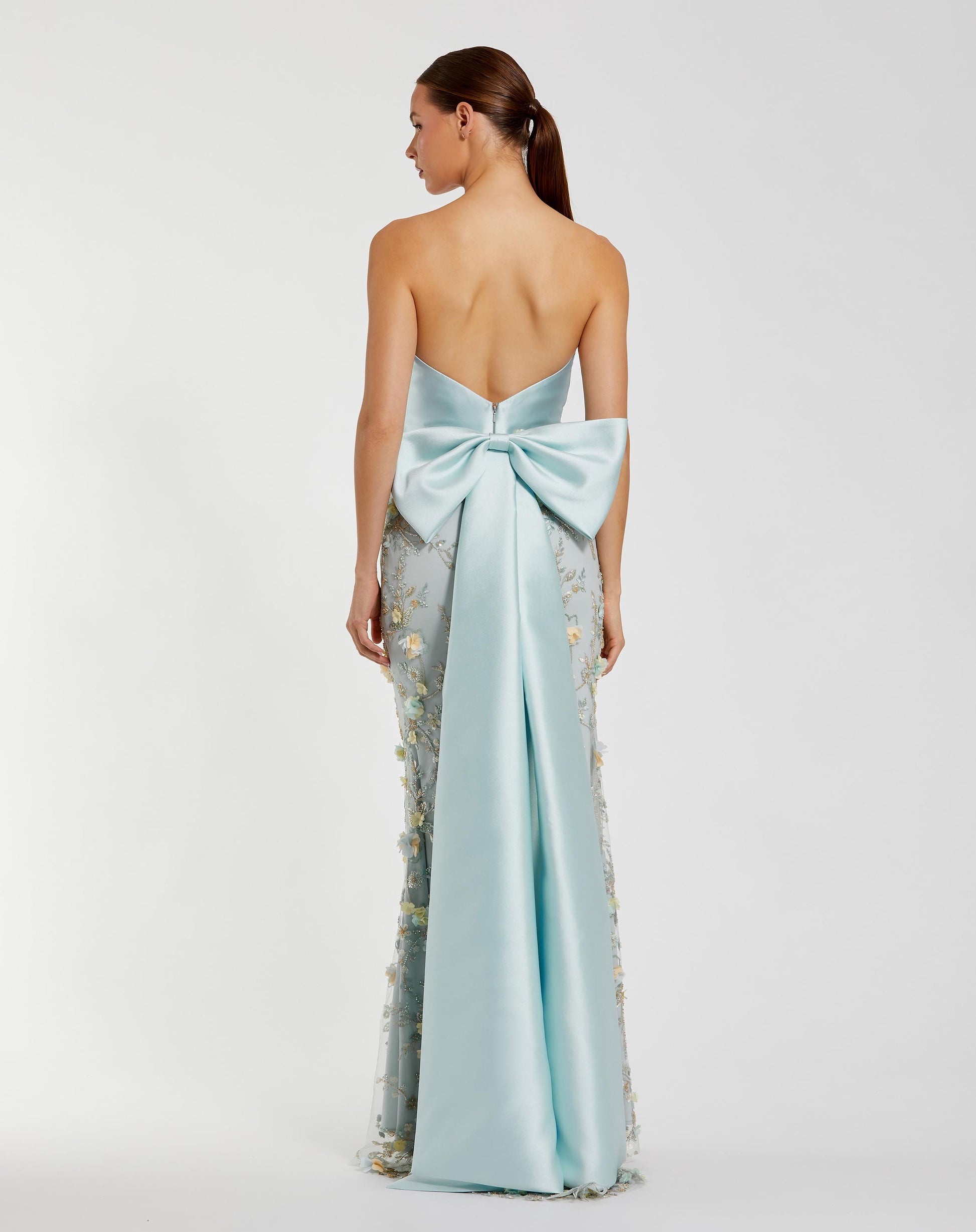 Blue Strapless Sweetheart Embellished Gown With Bow Mac Duggal