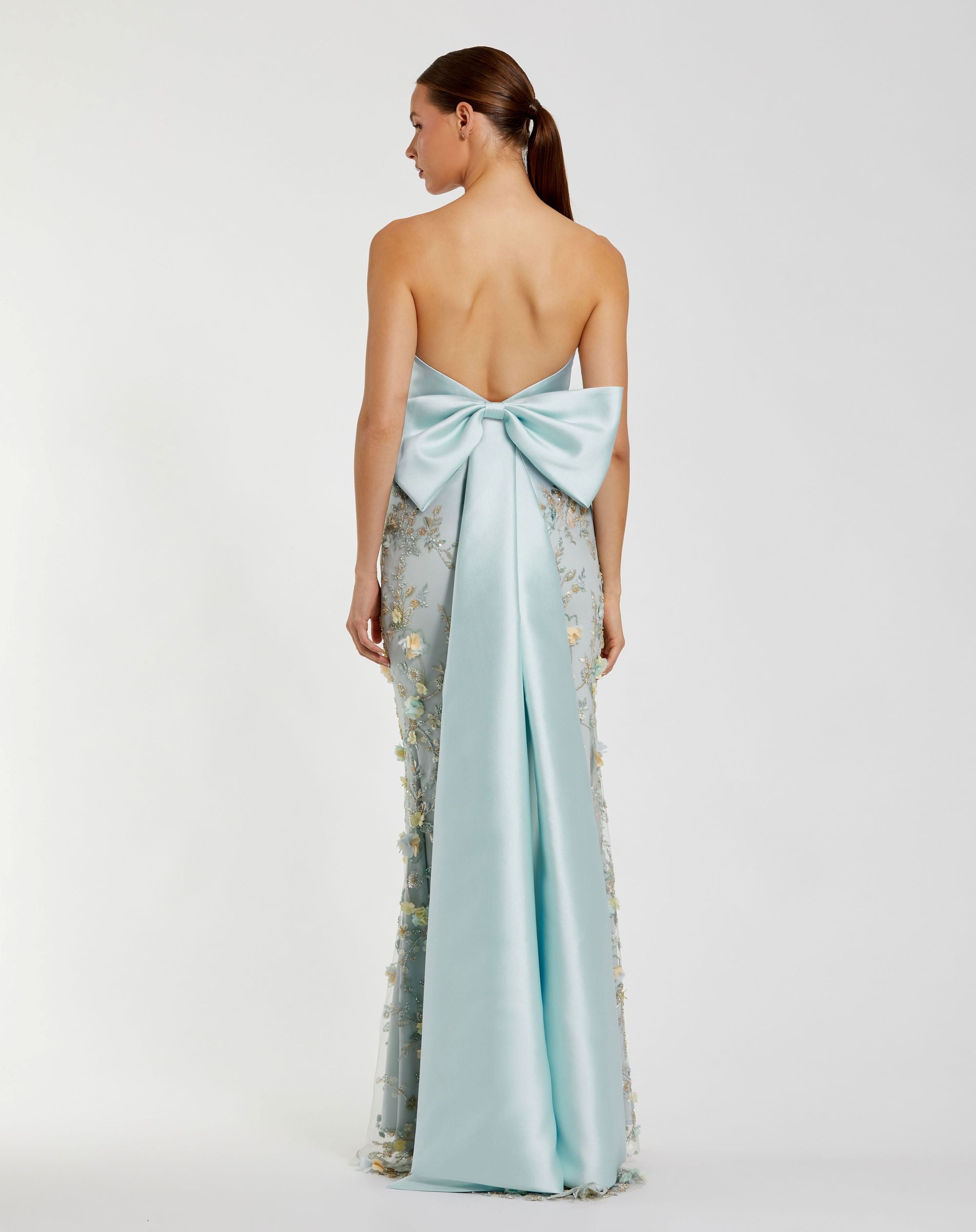 Blue Strapless Sweetheart Embellished Gown With Bow Mac Duggal
