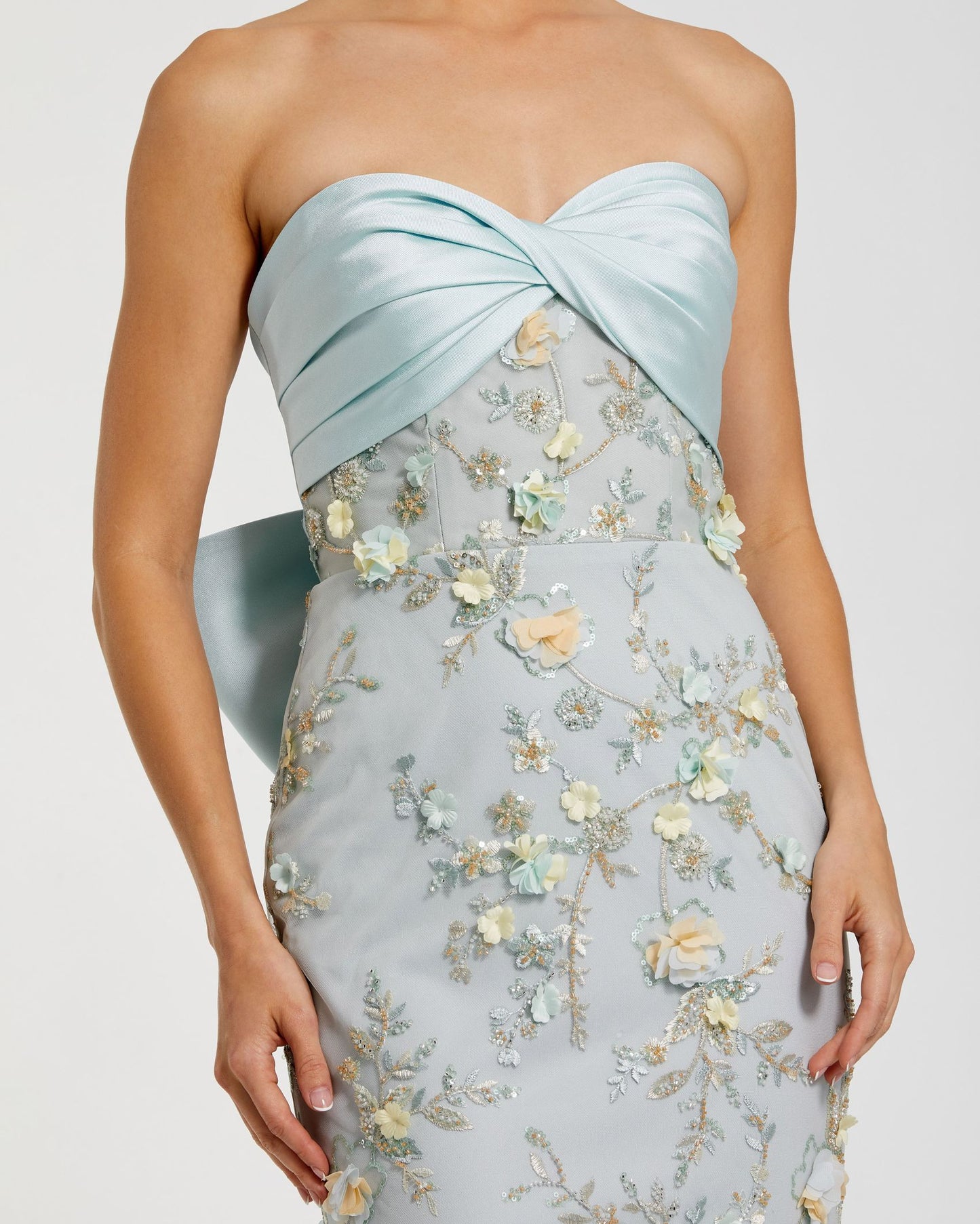 Blue Strapless Sweetheart Embellished Gown With Bow Mac Duggal