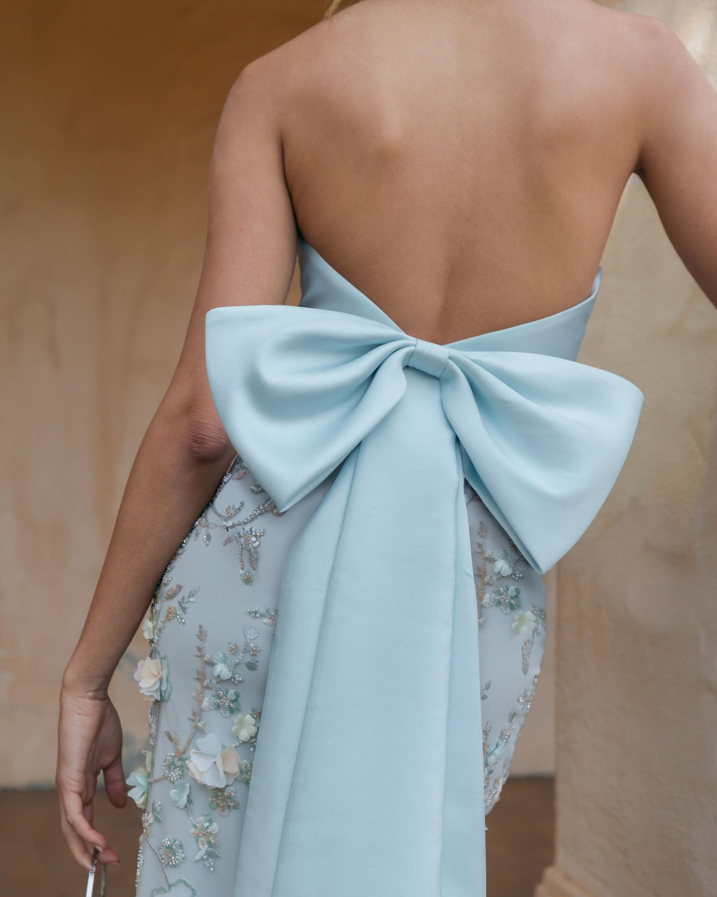 Blue Strapless Sweetheart Embellished Gown With Bow Mac Duggal