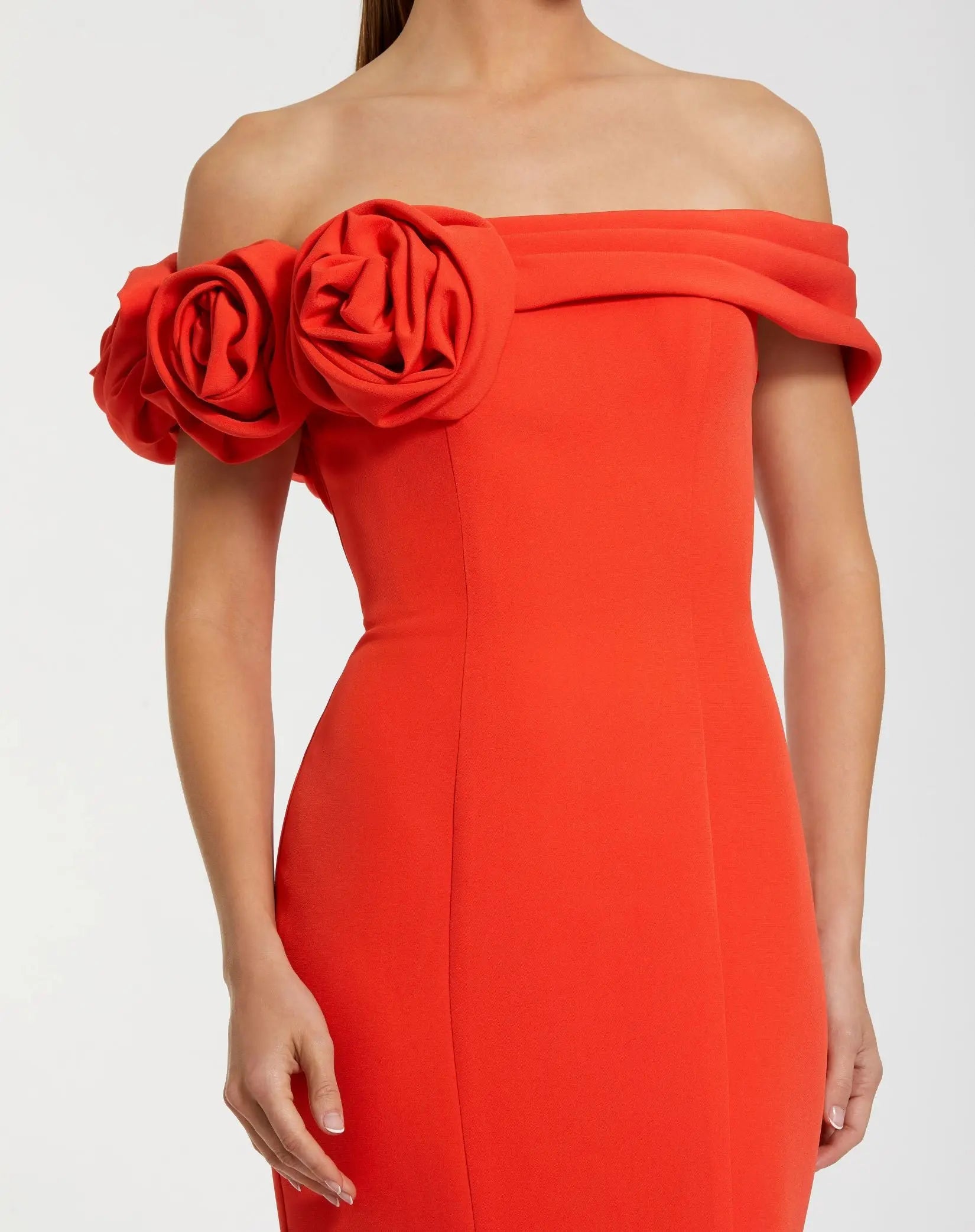 Orange Off The Shoulder Crepe Mermaid Gown - Ieena for Mac Duggal