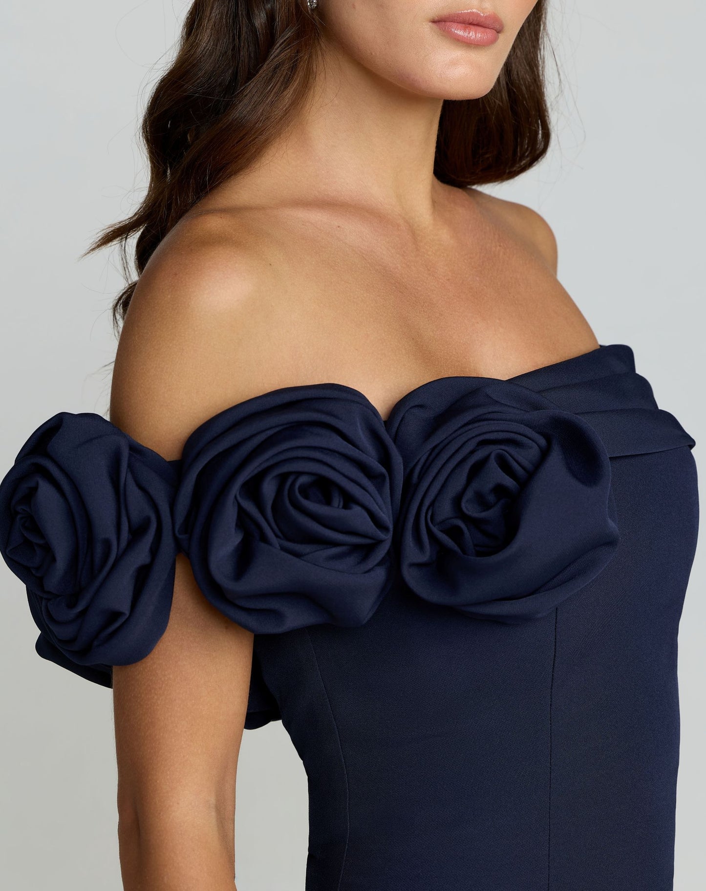 Navy Off The Shoulder Crepe Mermaid Gown Ieena for Mac Duggal