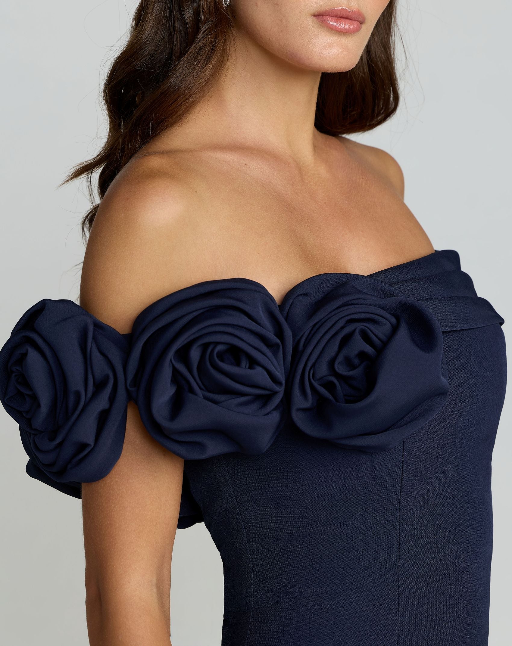 Navy Off The Shoulder Crepe Mermaid Gown Ieena for Mac Duggal
