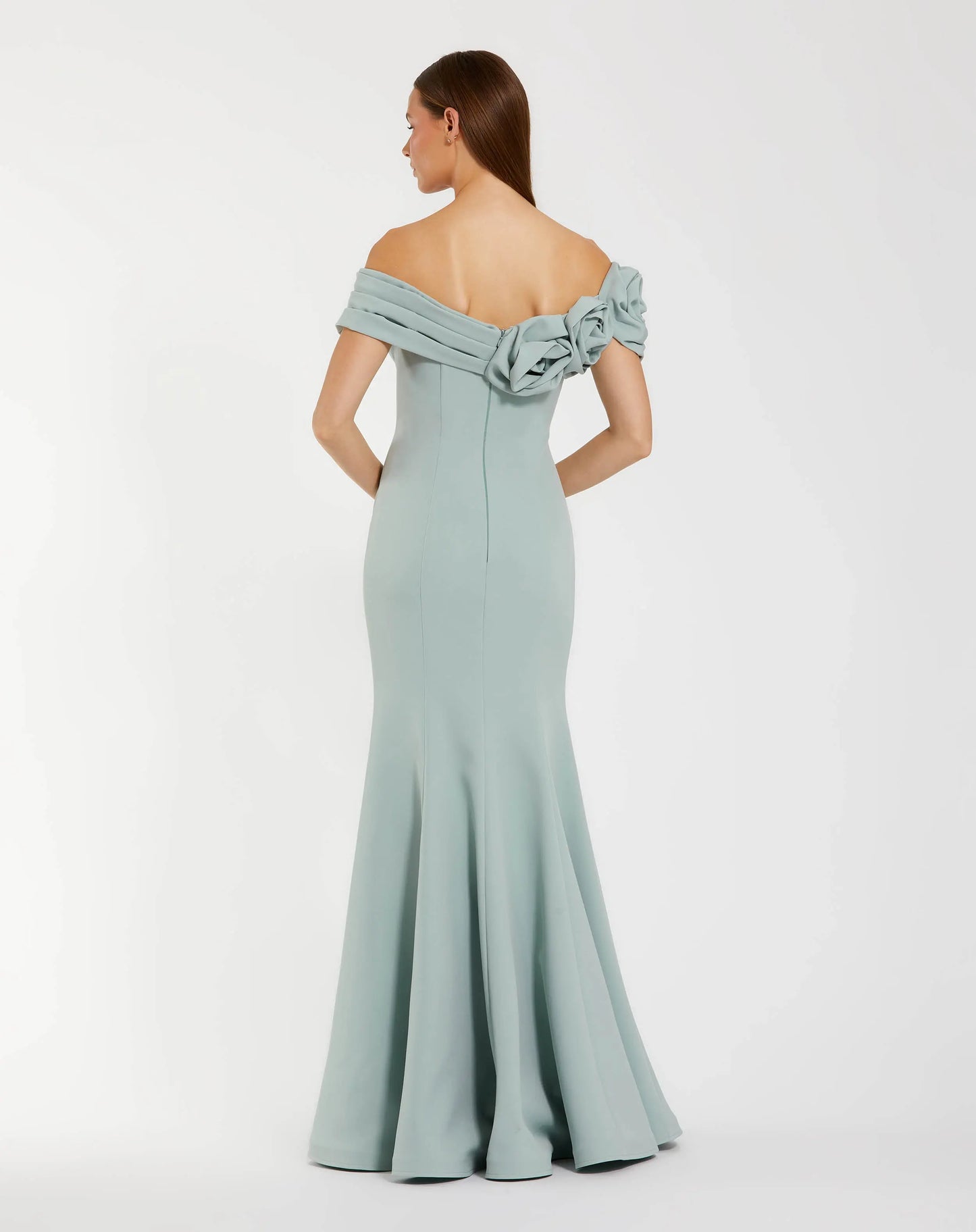 Blue Off The Shoulder Crepe Mermaid Gown - Mac Duggal