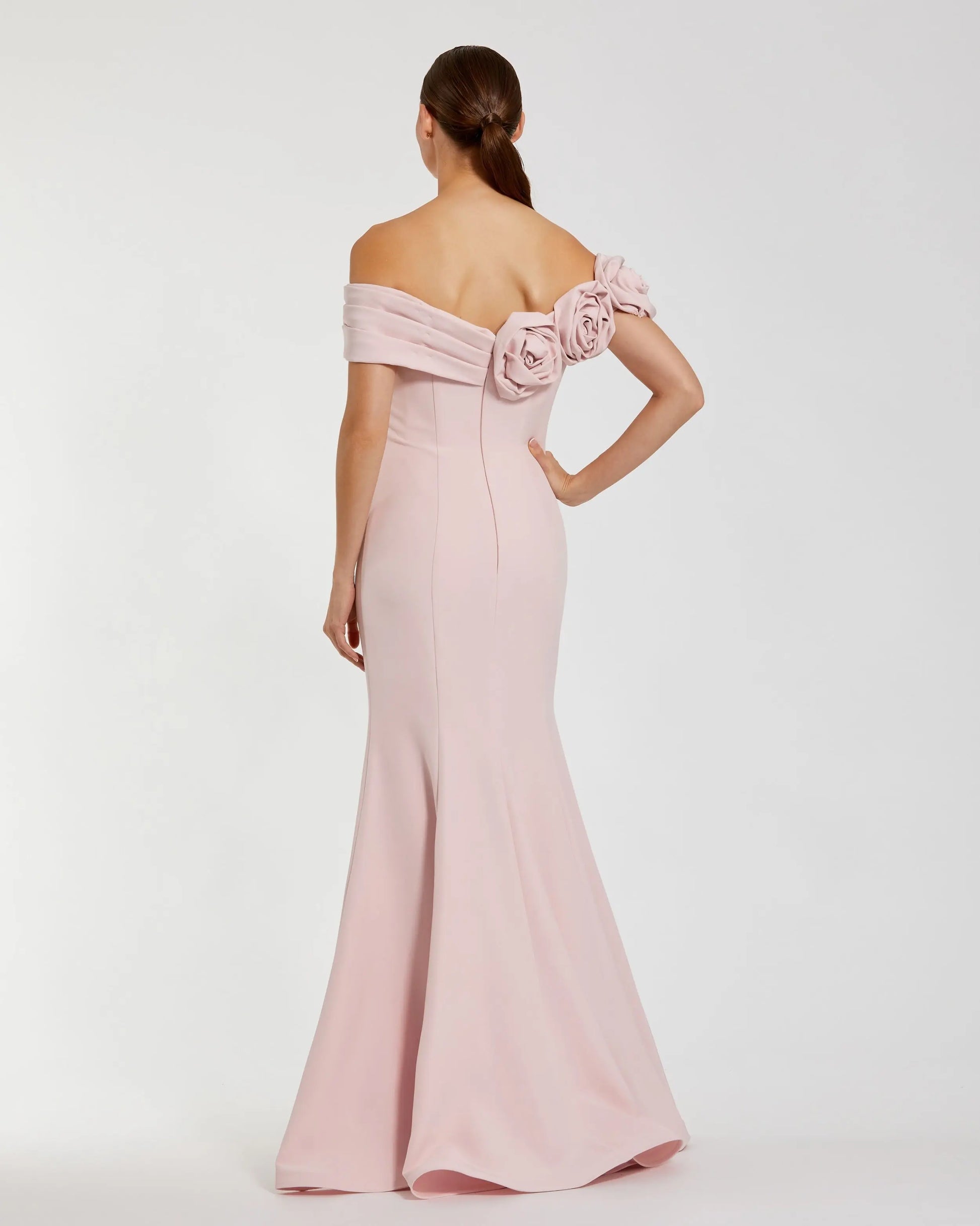 Light Pink Off The Shoulder Crepe Mermaid Gown | Mac Duggal Light Pink Off The Shoulder Crepe Mermaid Gown | Mac Duggal