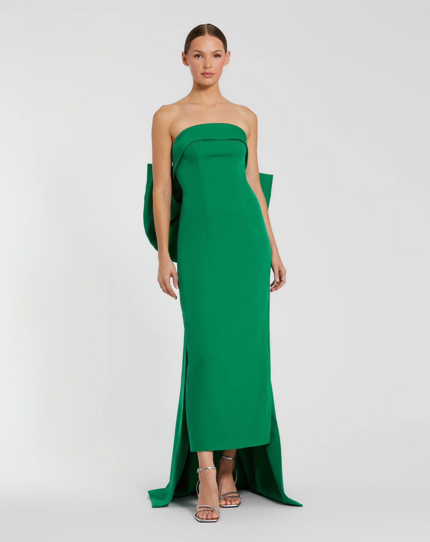 Green Strapless Satin Sheath Dress with Bow - Ieena for Mac Duggal