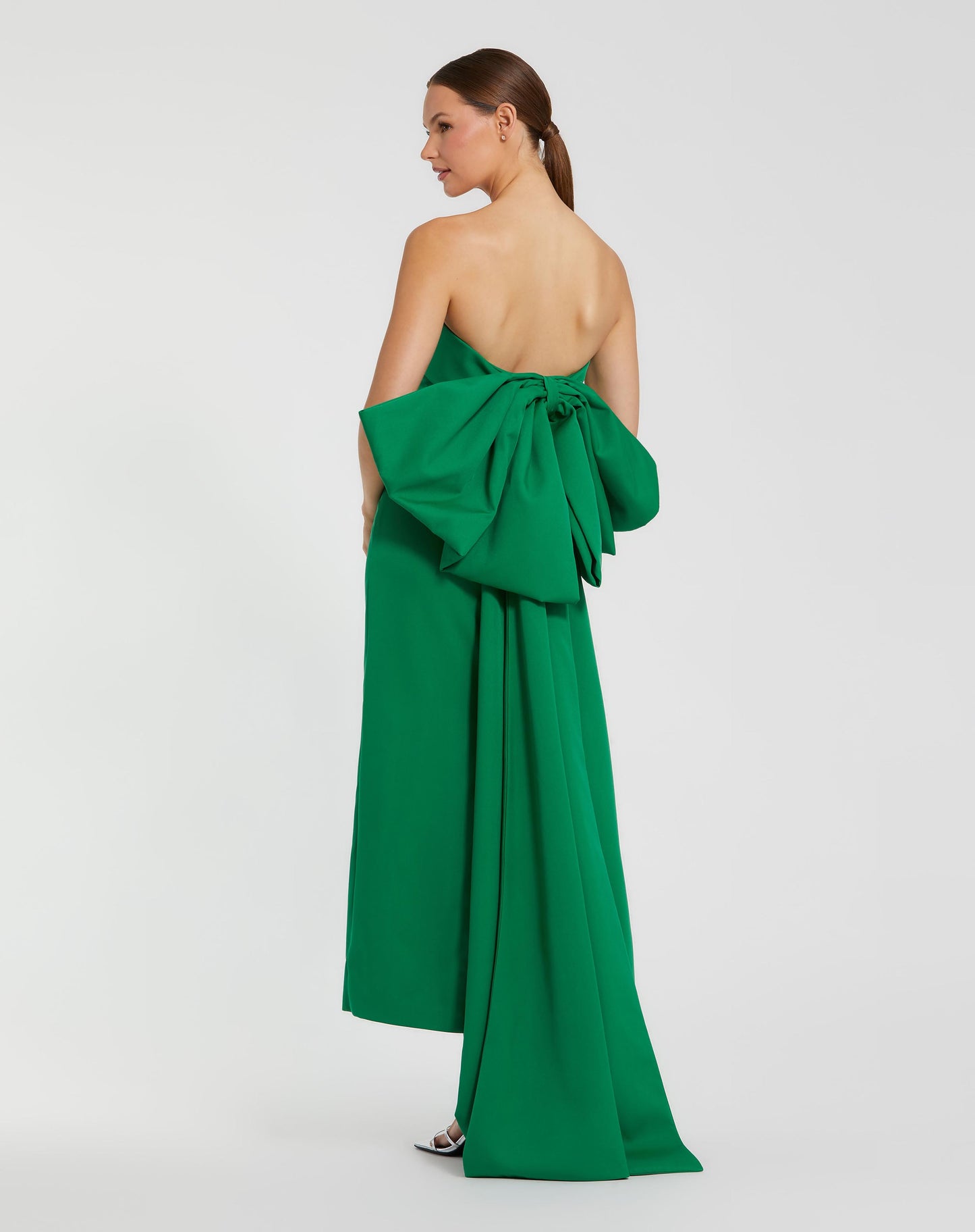 Green Strapless Satin Sheath Dress with Bow - Ieena for Mac Duggal