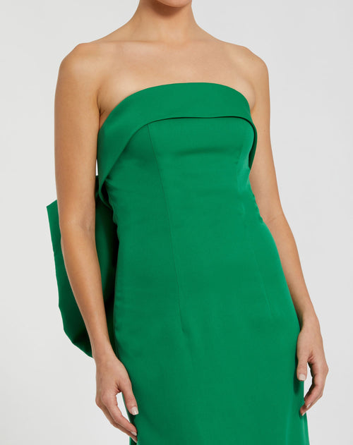Green Strapless Satin Sheath Dress with Bow - Ieena for Mac Duggal