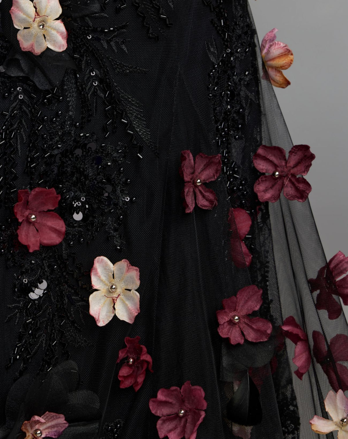 Black Multi Strapless Embellished Mermaid Gown With 3D Floral Hem - Mac Duggal