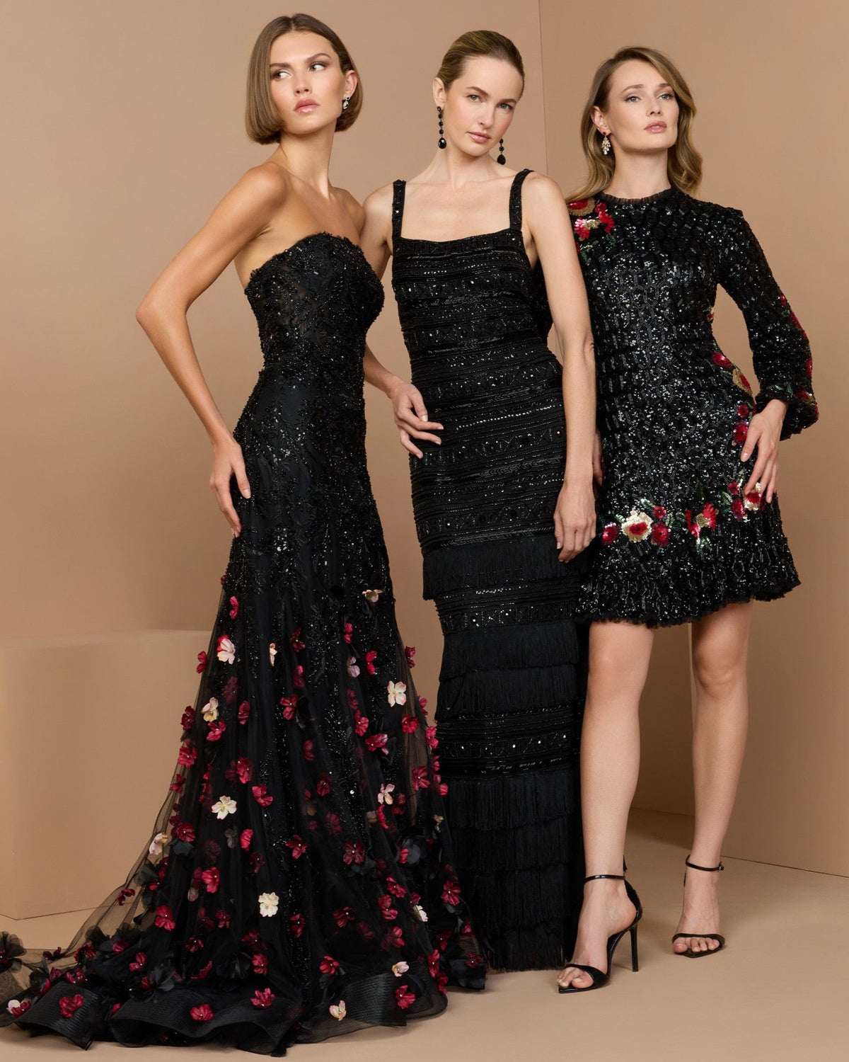Black Multi Strapless Embellished Mermaid Gown With 3D Floral Hem - Mac Duggal