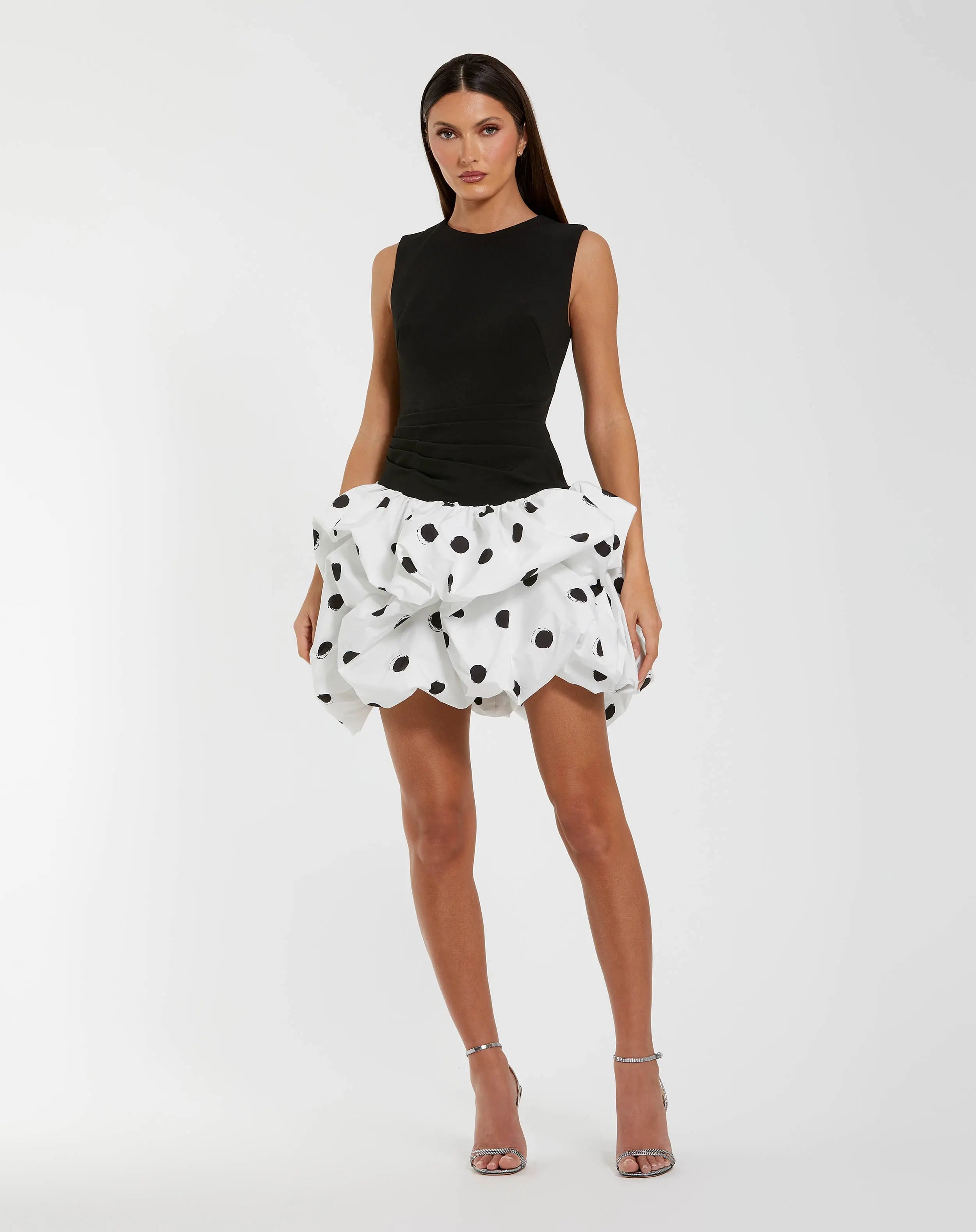Black and White Polka Dot Bubble Skirt Mini Dress - Ieena for Mac Duggal