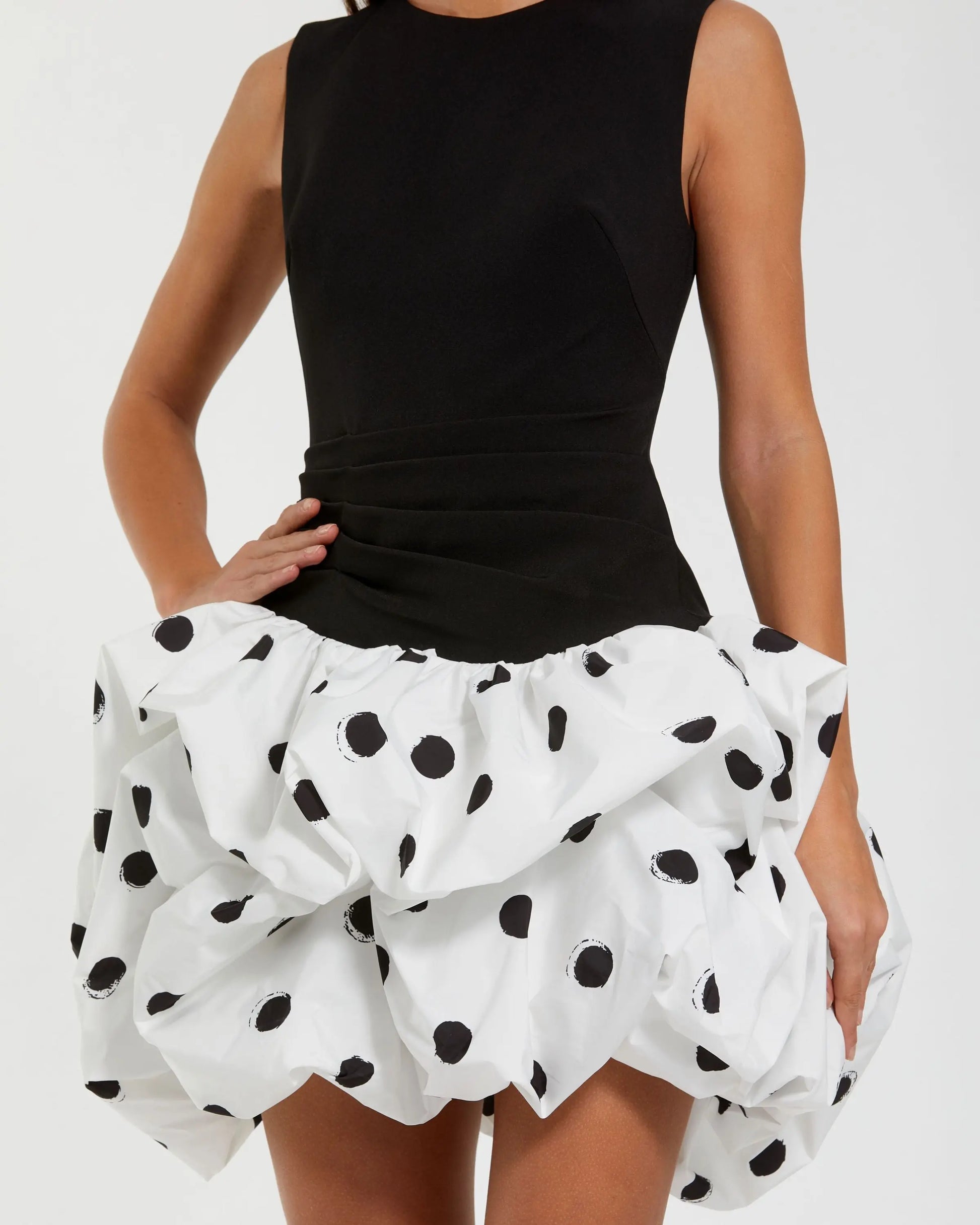 Black and White Polka Dot Bubble Skirt Mini Dress - Ieena for Mac Duggal