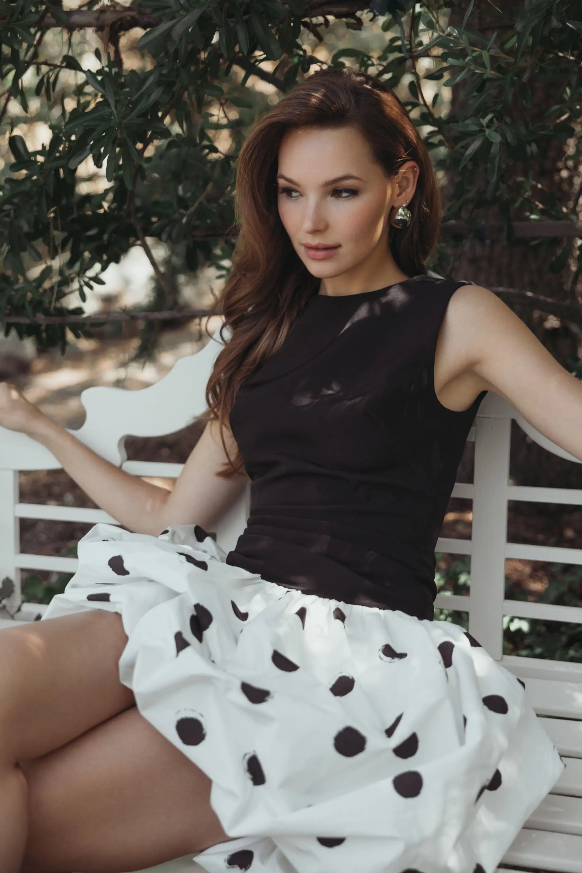 white black mini dress Black and White Polka Dot Bubble Skirt Mini Dress
