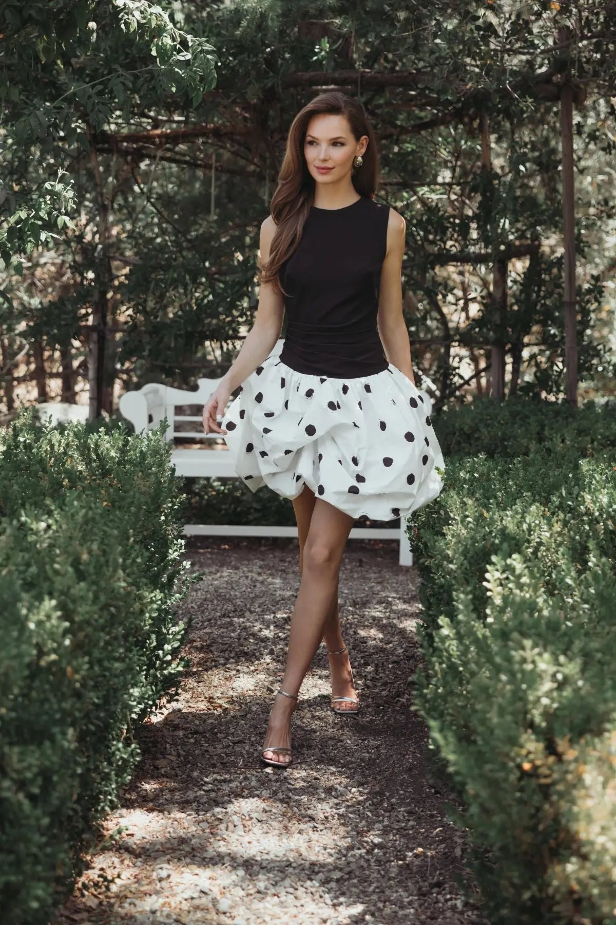 Black and White Polka Dot Bubble Skirt Mini Dress