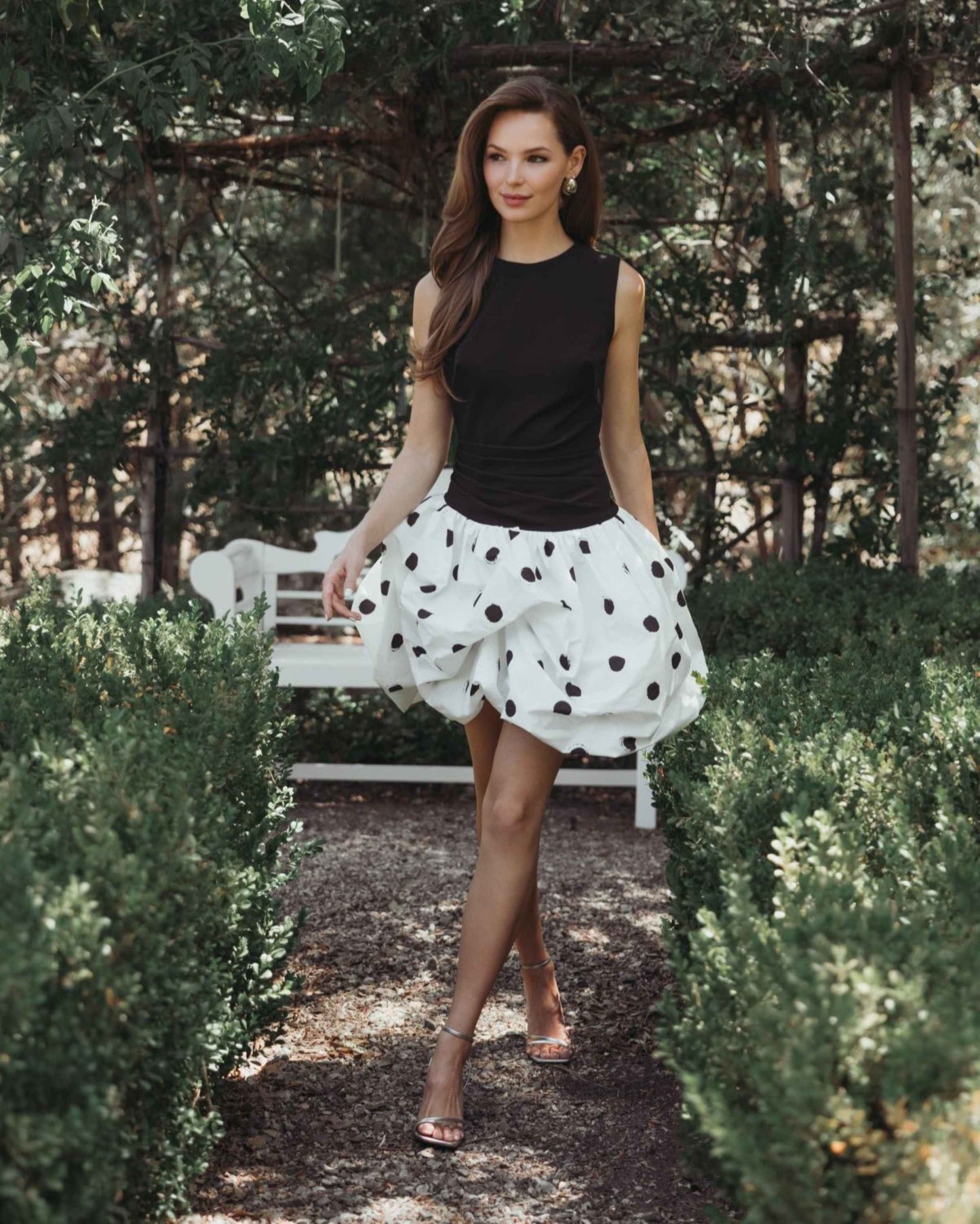 Black and White Polka Dot Bubble Skirt Mini Dress - Ieena for Mac Duggal