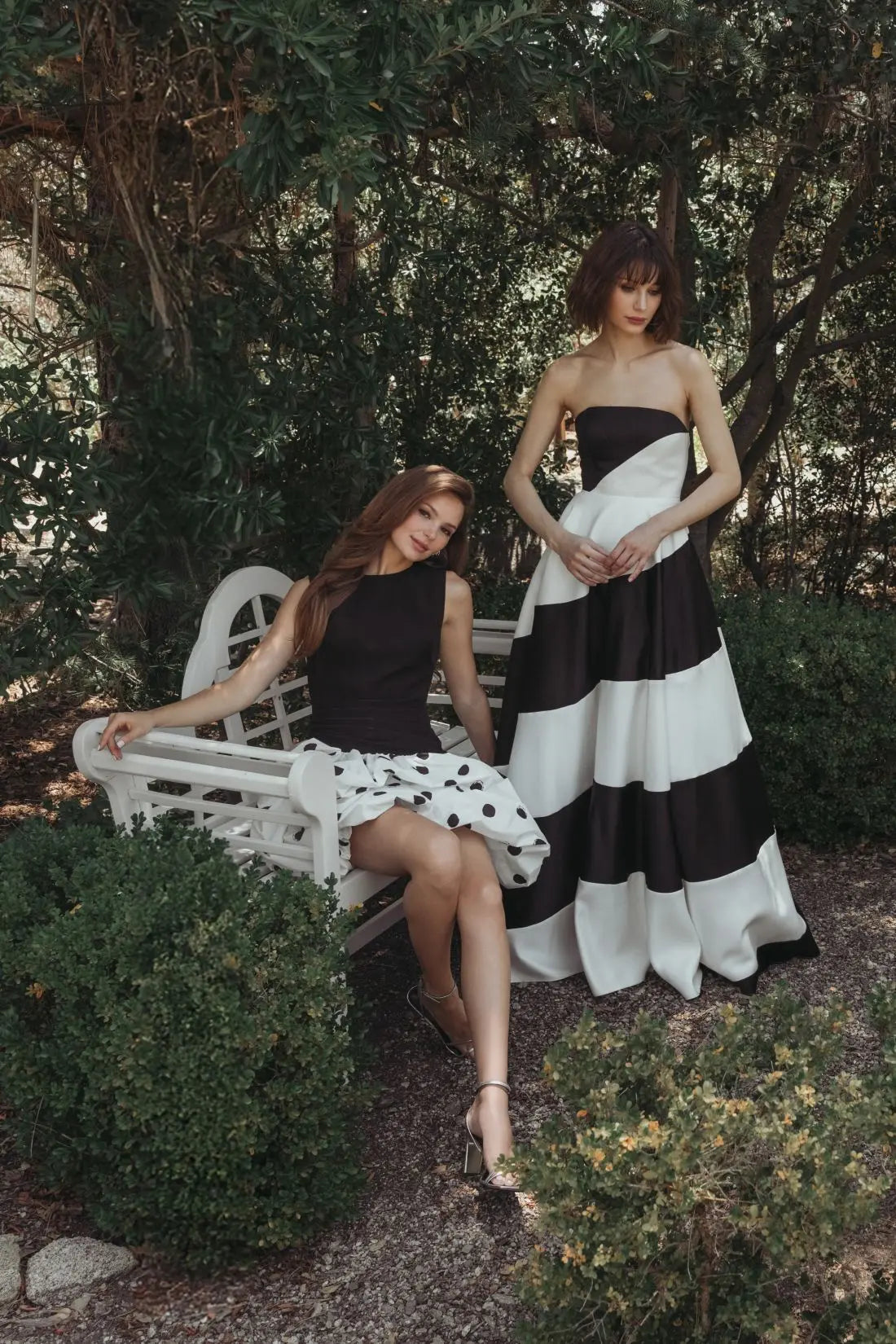 Black and White Striped Satin Strapless Ballgown - Ieena for Mac Duggal