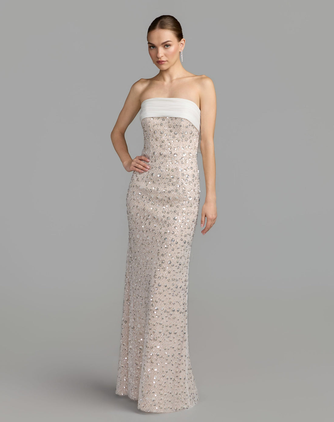 Ivory Strapless Embellished Column Gown With Bow - Mac Duggal