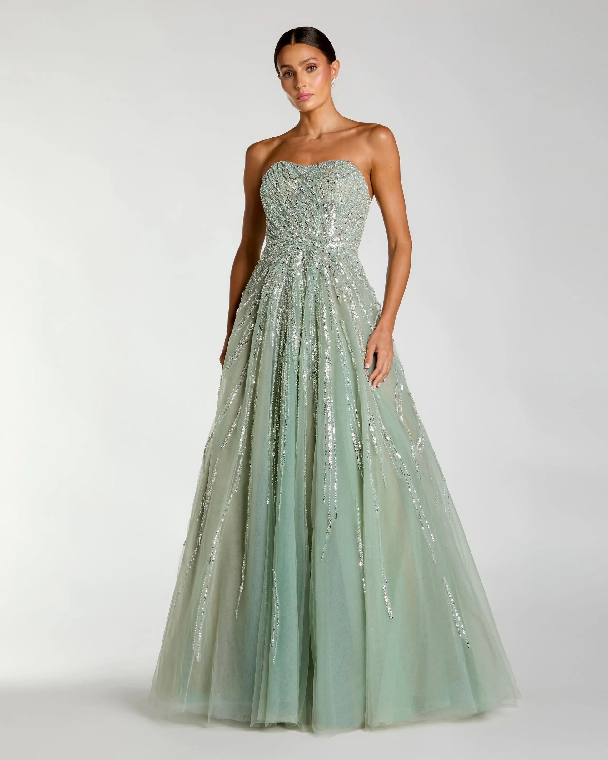 Green Embellished Strapless Sweetheart Ball Gown - Mac Duggal