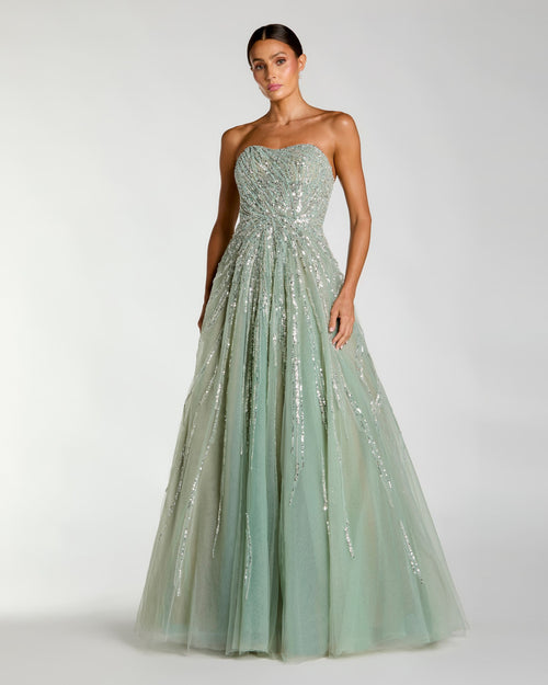 Green Embellished Strapless Sweetheart Ballgown Mac Duggal
