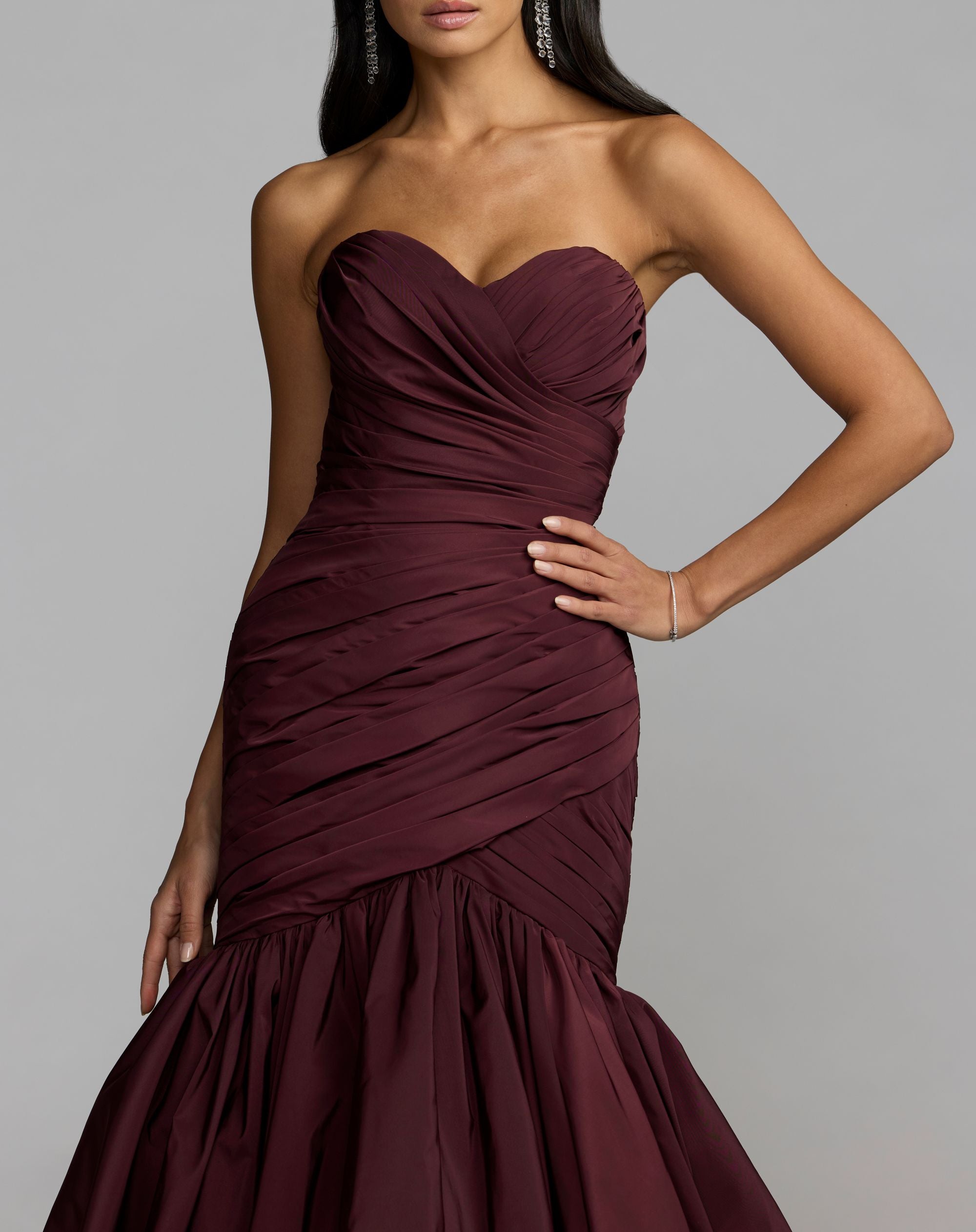 Brown Ruched Mermaid Gown with Bubble Hem Mac Duggal