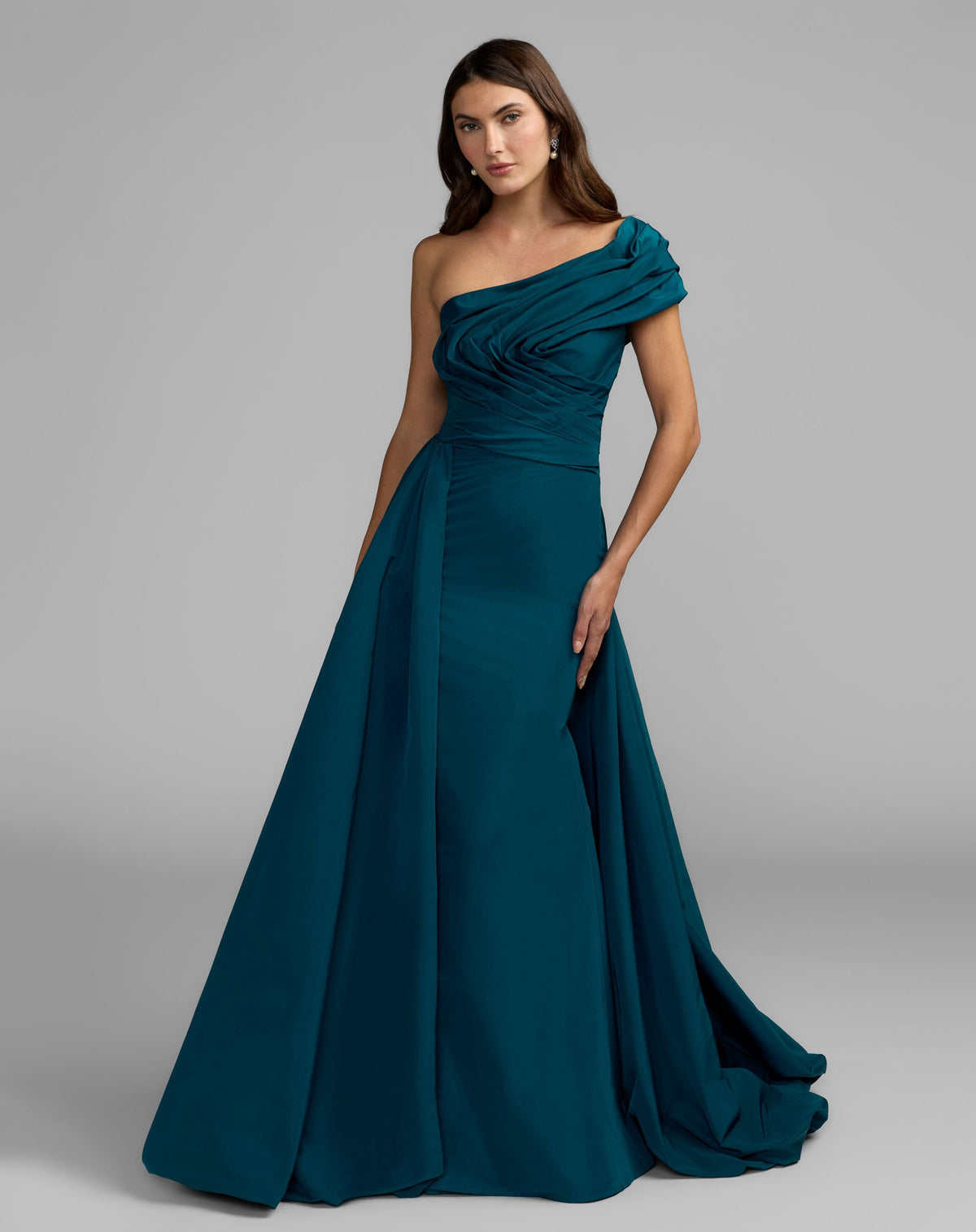 Ocean Pleated One Shoulder Gown With Overskirt - Mac Duggal