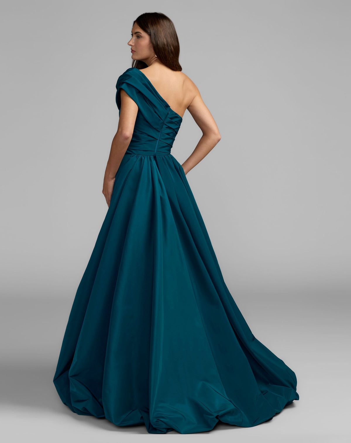 Ocean Pleated One Shoulder Gown With Overskirt - Mac Duggal