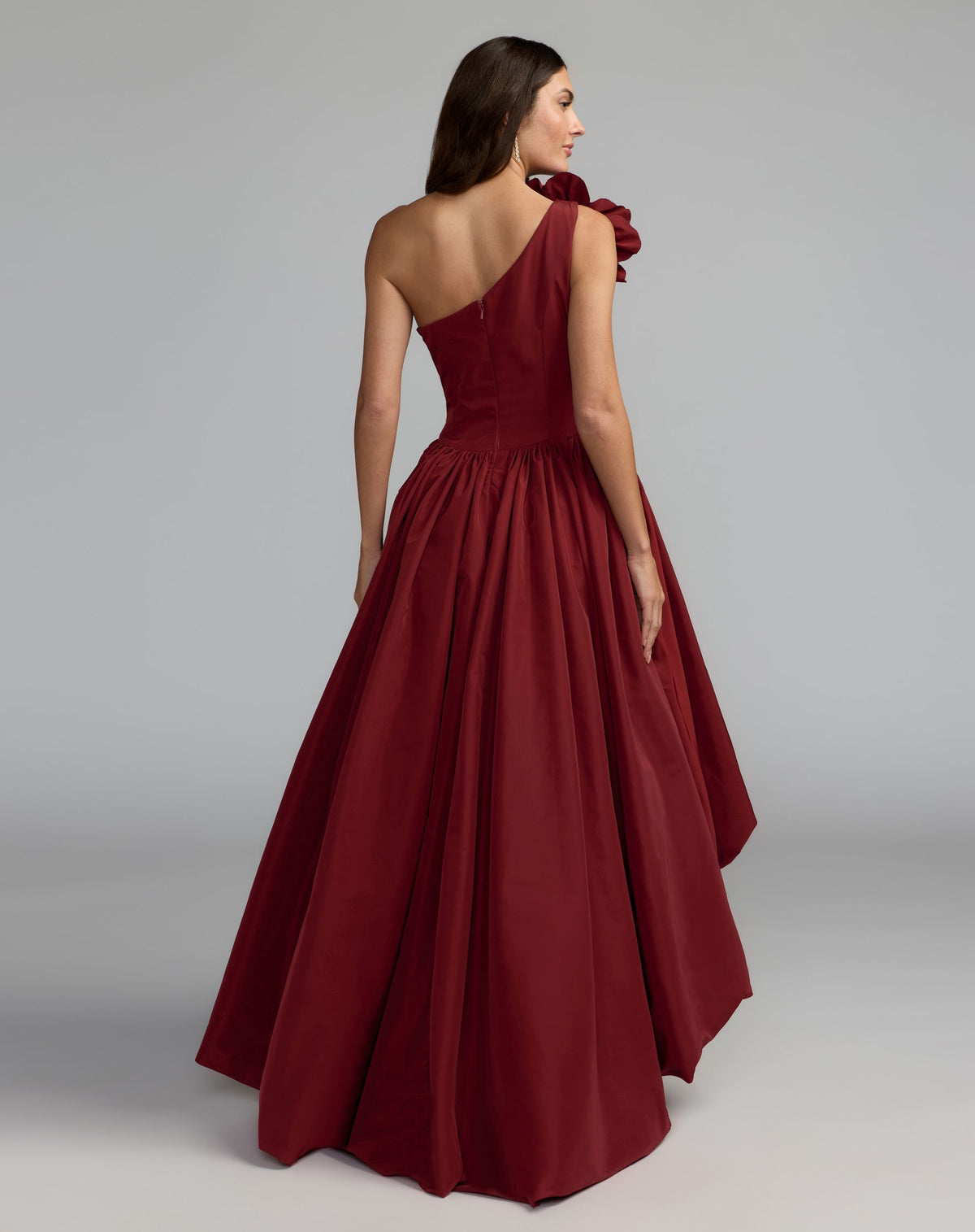Ruby One Shoulder High Low Gown With 3D Flower - Mac Duggal