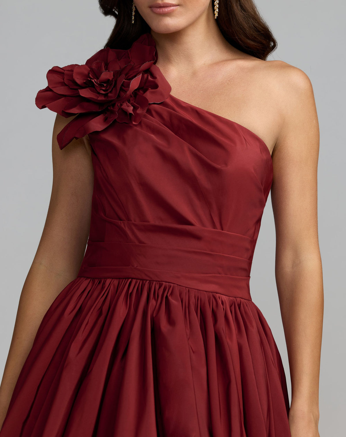Ruby One Shoulder High Low Gown With 3D Flower - Mac Duggal