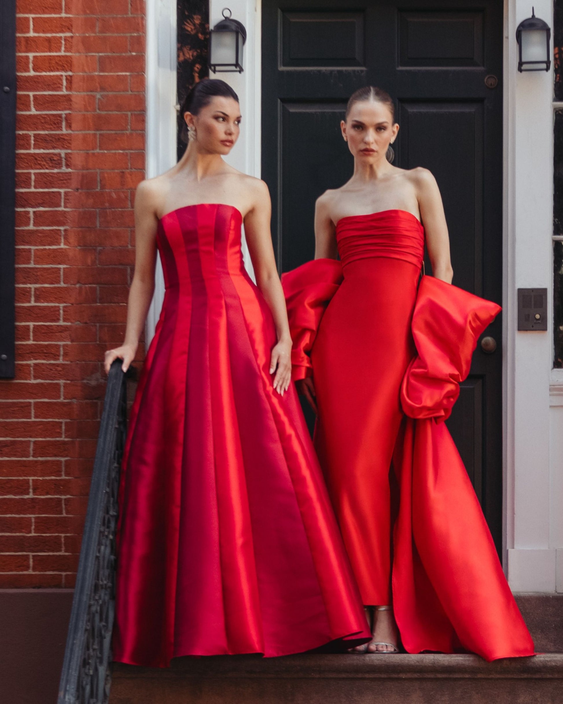 Red Strapless Mikado Panel Ball Gown - Ieena for Mac Duggal
