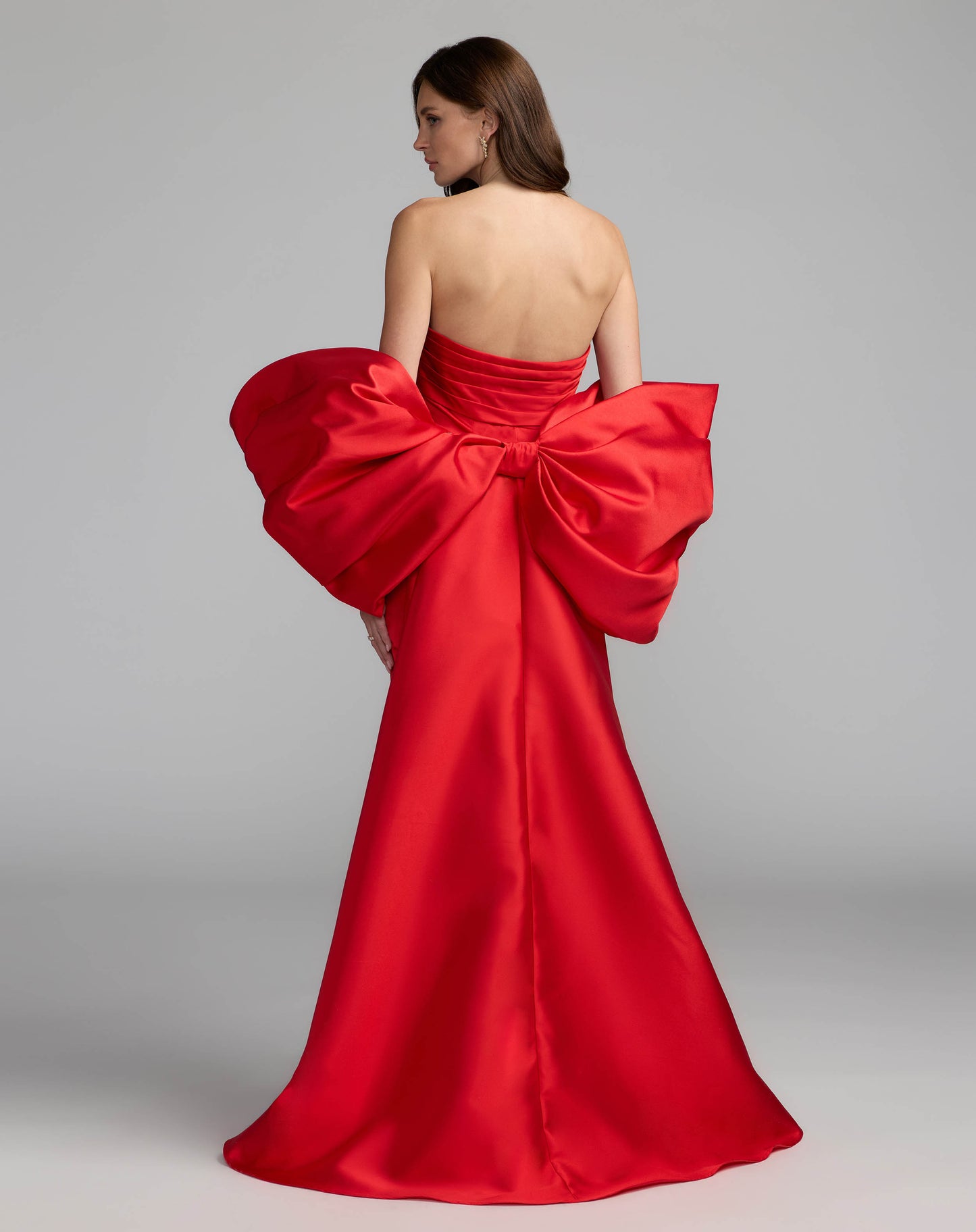 Red Satin Column Gown With Oversized Bow Ieena for Mac Duggal