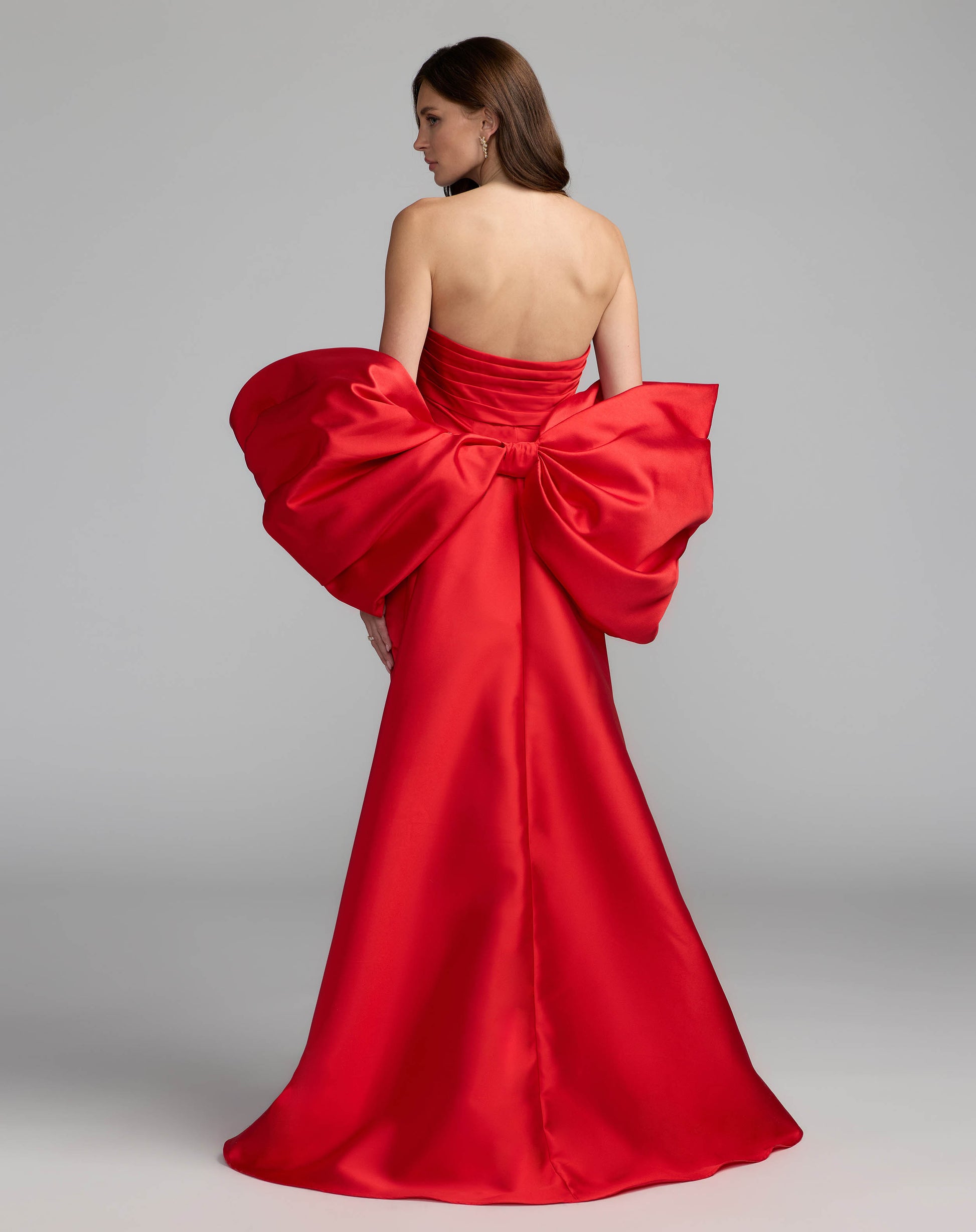Red Satin Column Gown With Oversized Bow Ieena for Mac Duggal