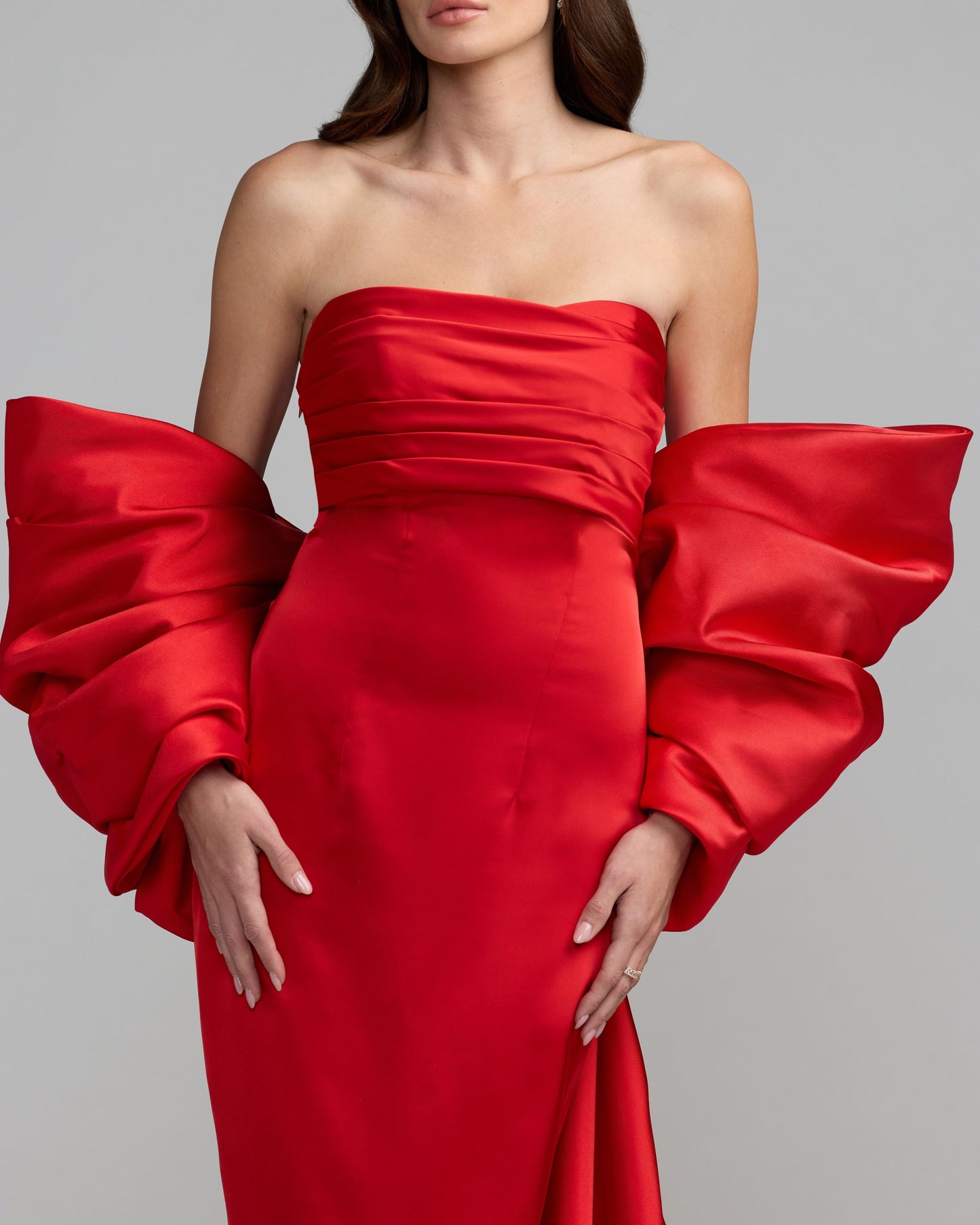 Red Satin Column Gown With Oversized Bow Ieena for Mac Duggal
