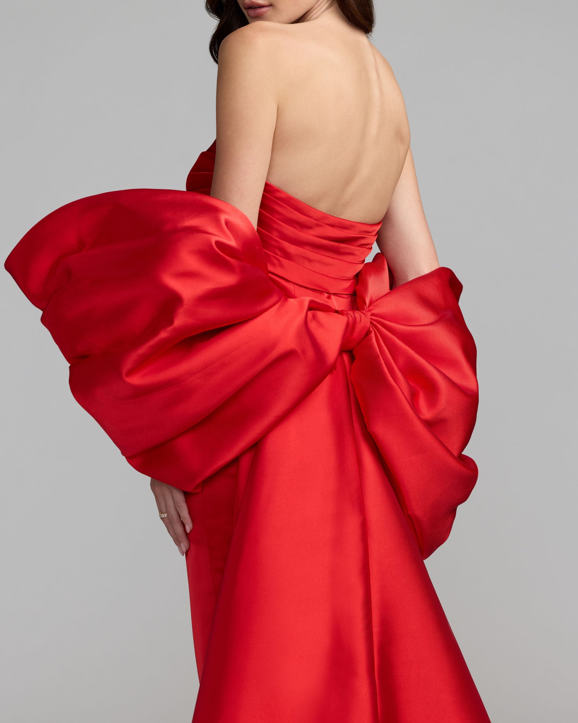 Red Satin Column Gown With Oversized Bow Ieena for Mac Duggal