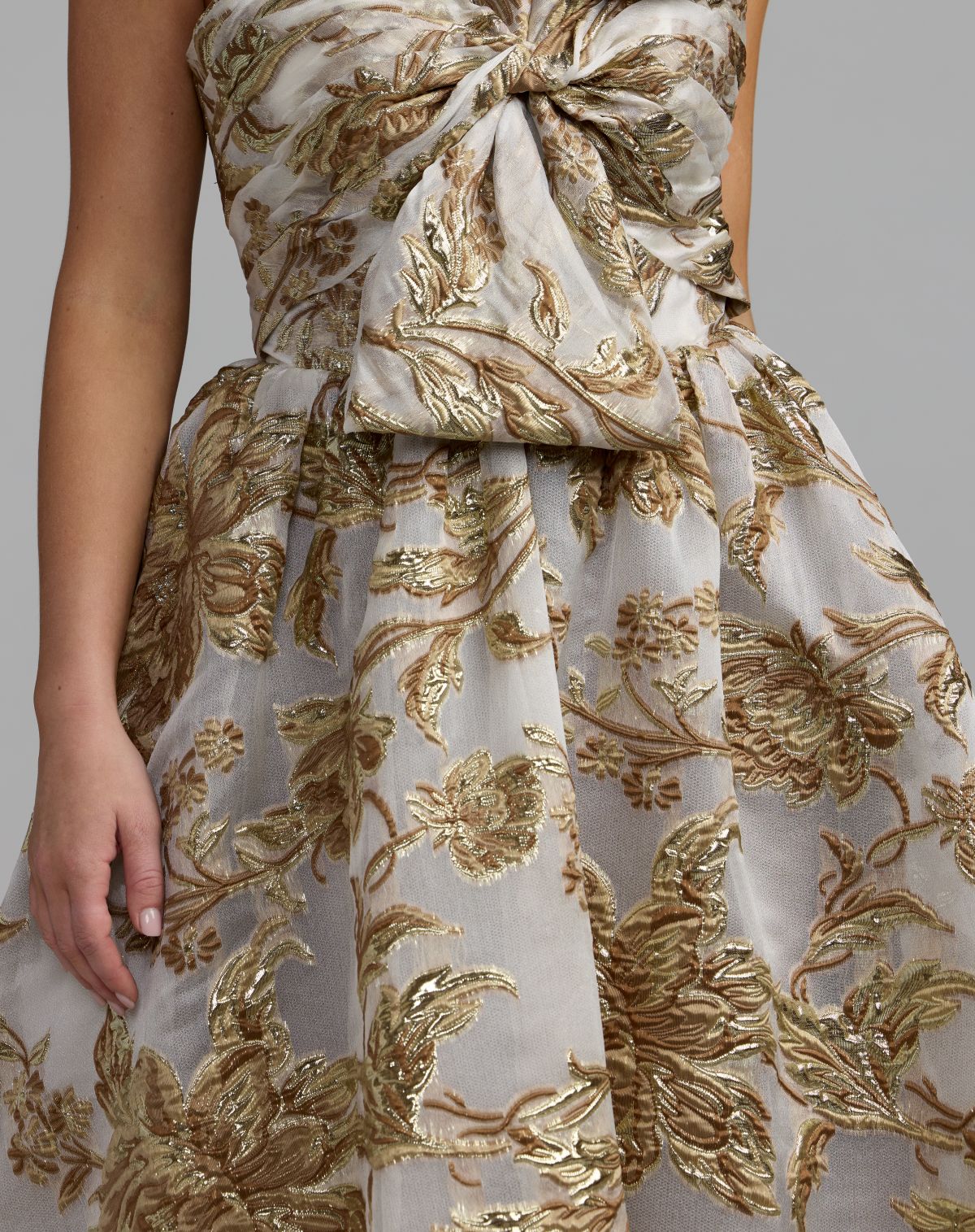 Gold Floral Strapless Brocade Ballgown With Bow - Mac Duggal
