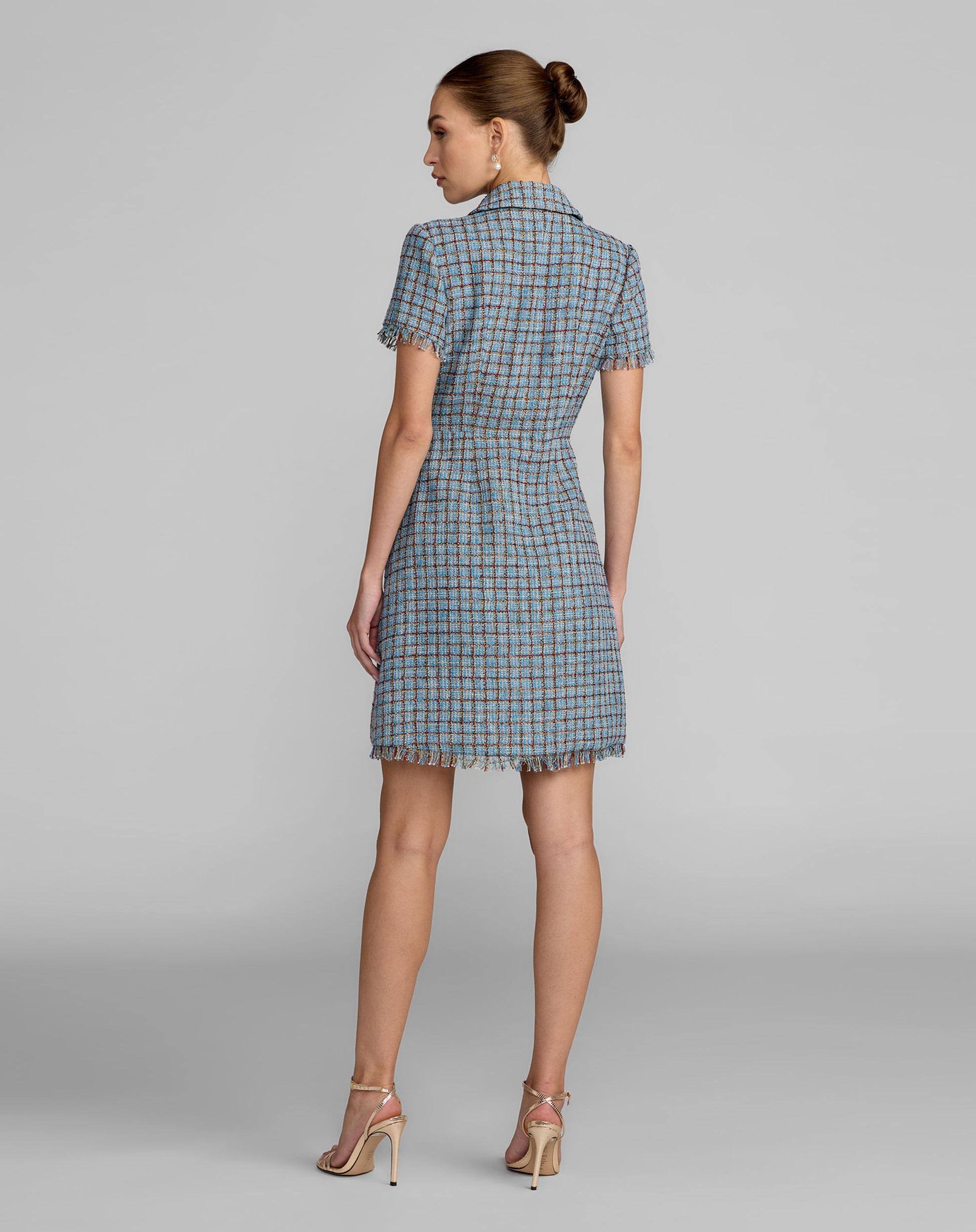 Blue Short Sleeve Collared Mini Dress - Ieena for Mac Duggal